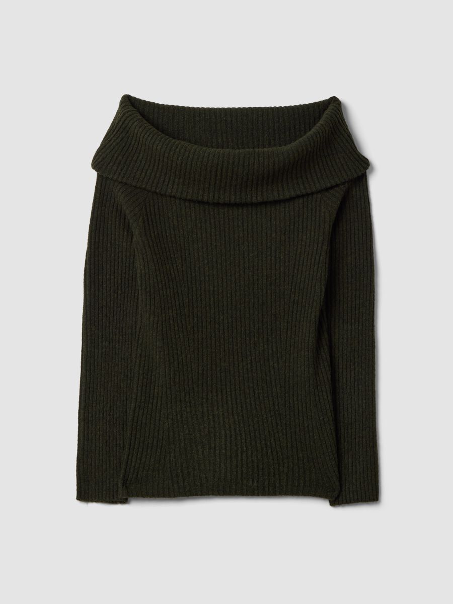 Gr&uuml;nes, figurbetontes Shirt aus Stretchwolle mit U-Boot-Ausschnitt_0