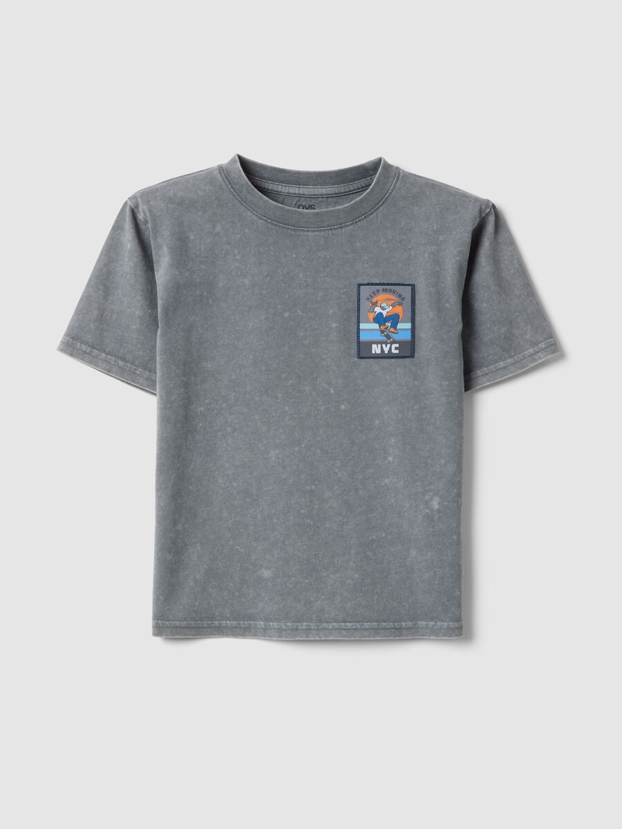 Children's grey pure cotton t-shirt regular fit with patch_0