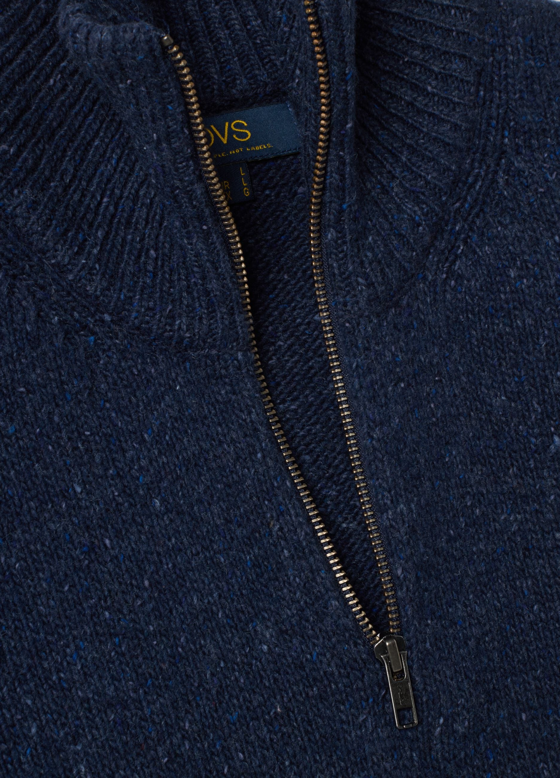 Blue half-zip cotton-wool blend jumper