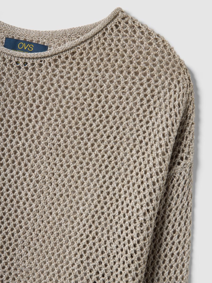 Beige viscose blend sweater regular fit with knit texture_1