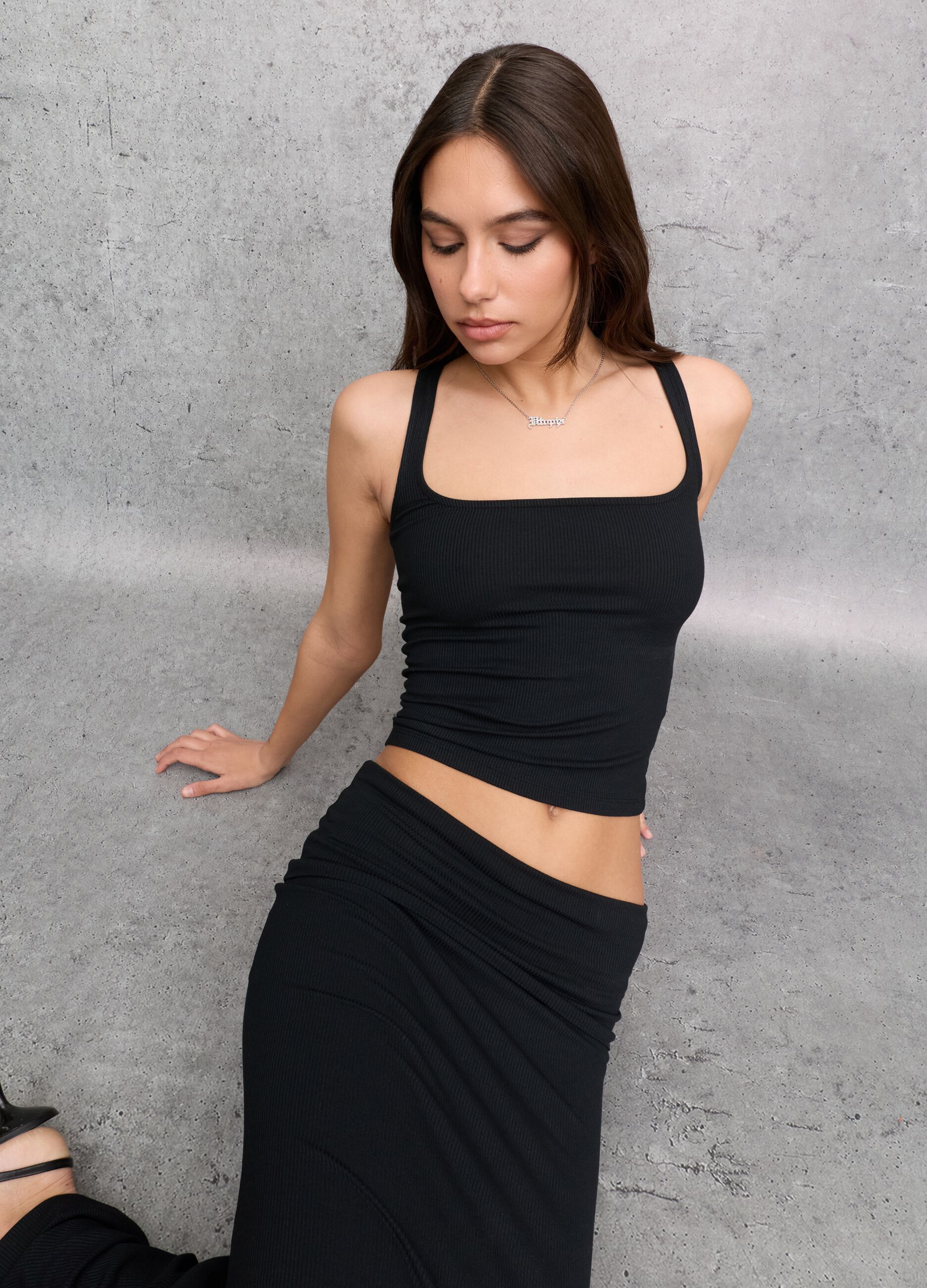 Black Square-Neck Tank Top