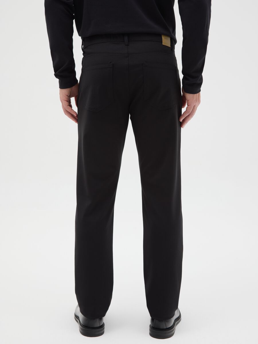 Black Cotton Blend Slim Fit Trousers_2