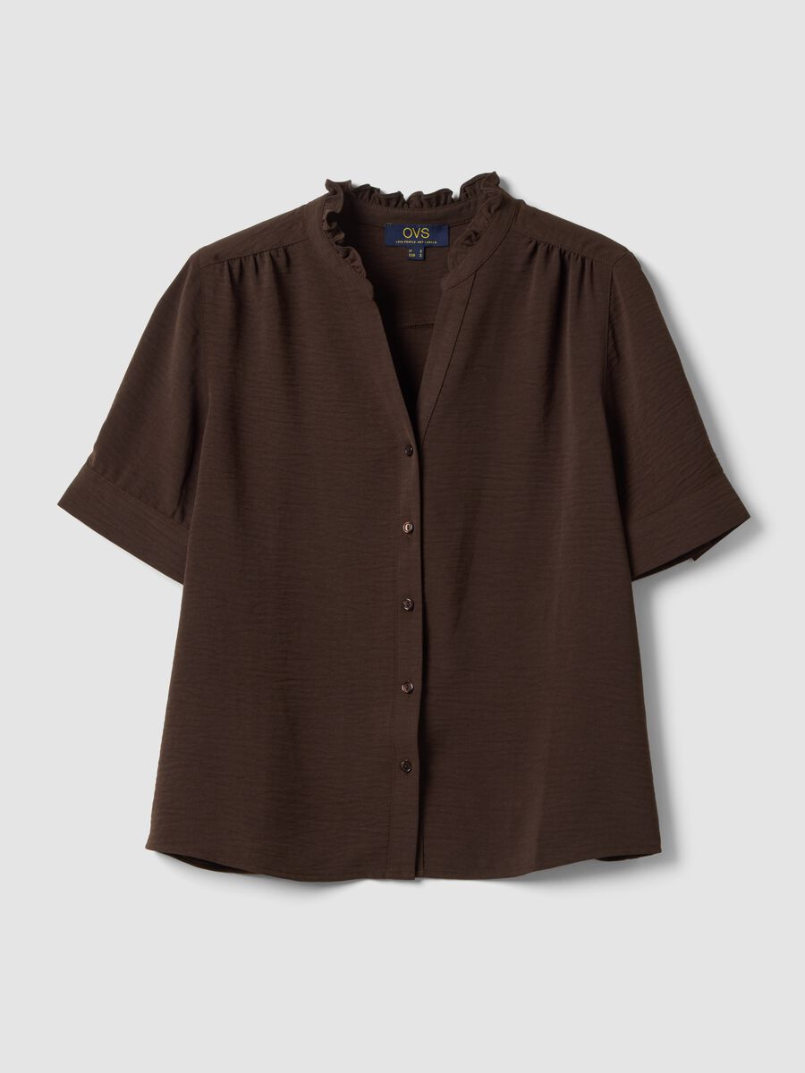 Camisa castanha de manga curta em puro algod&atilde;o regular fit_4