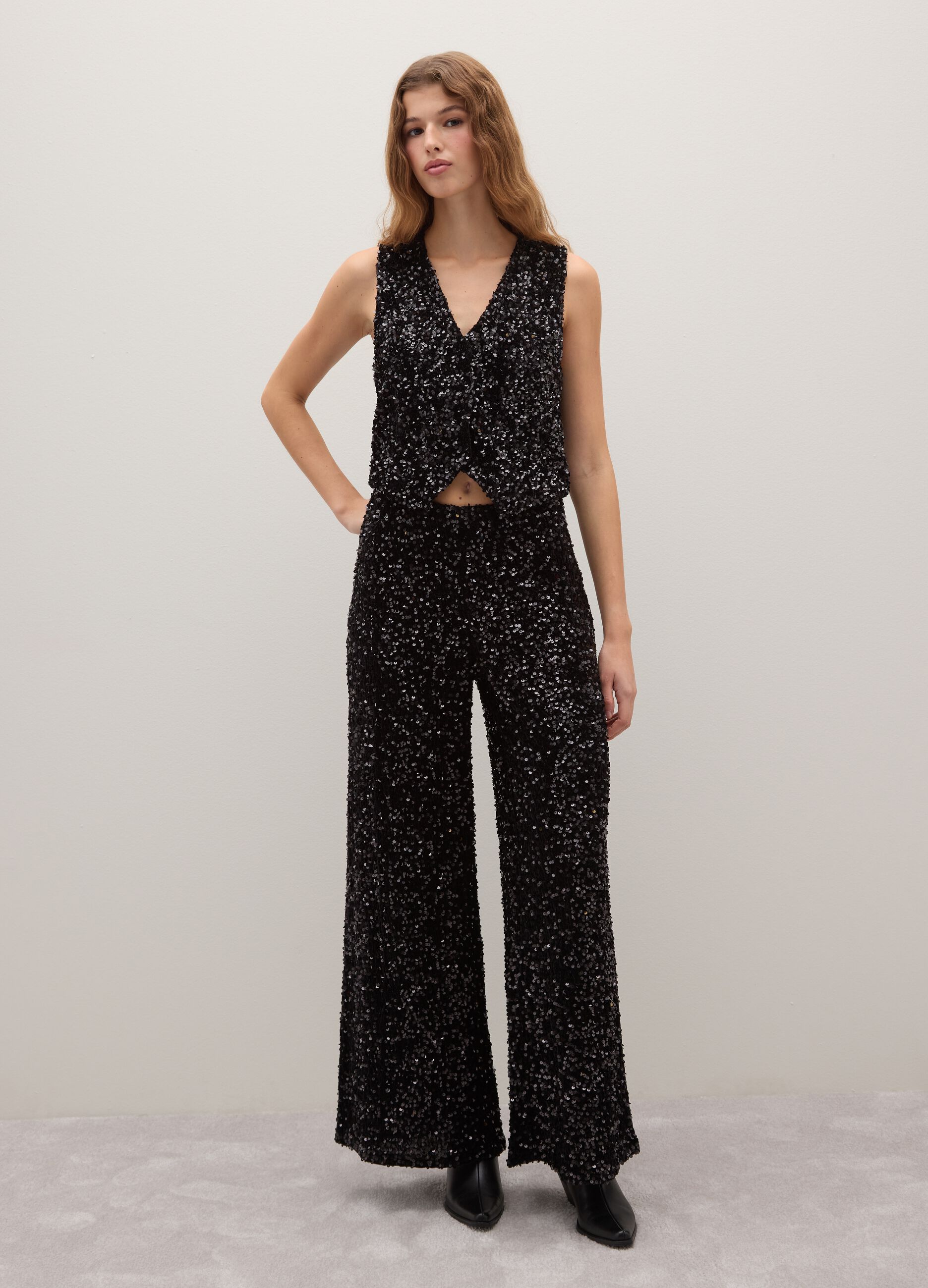 Black Palazzo Trousers with Sequins