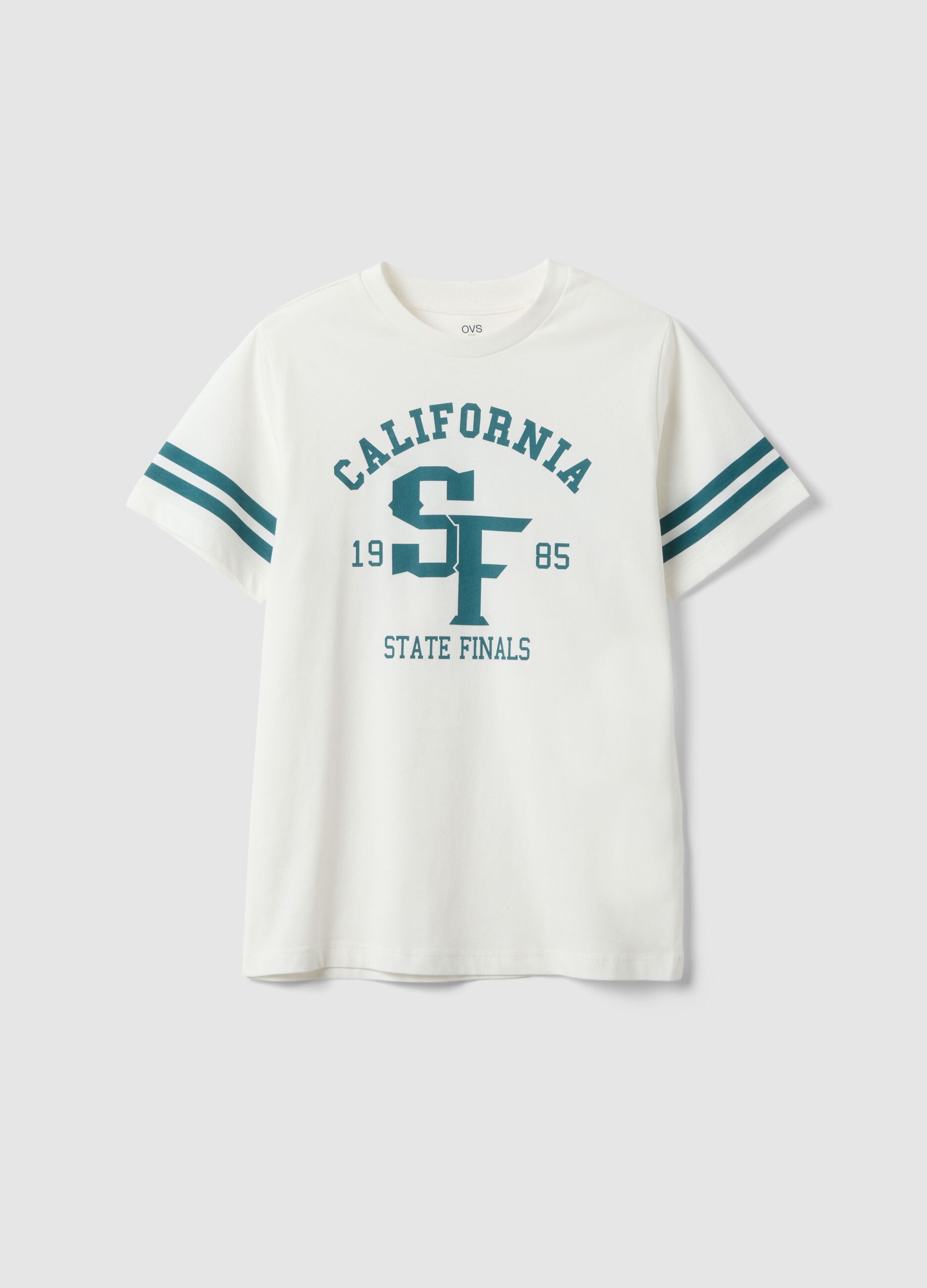 White pure cotton boys&rsquo; T-shirt with graphic details, regular fit