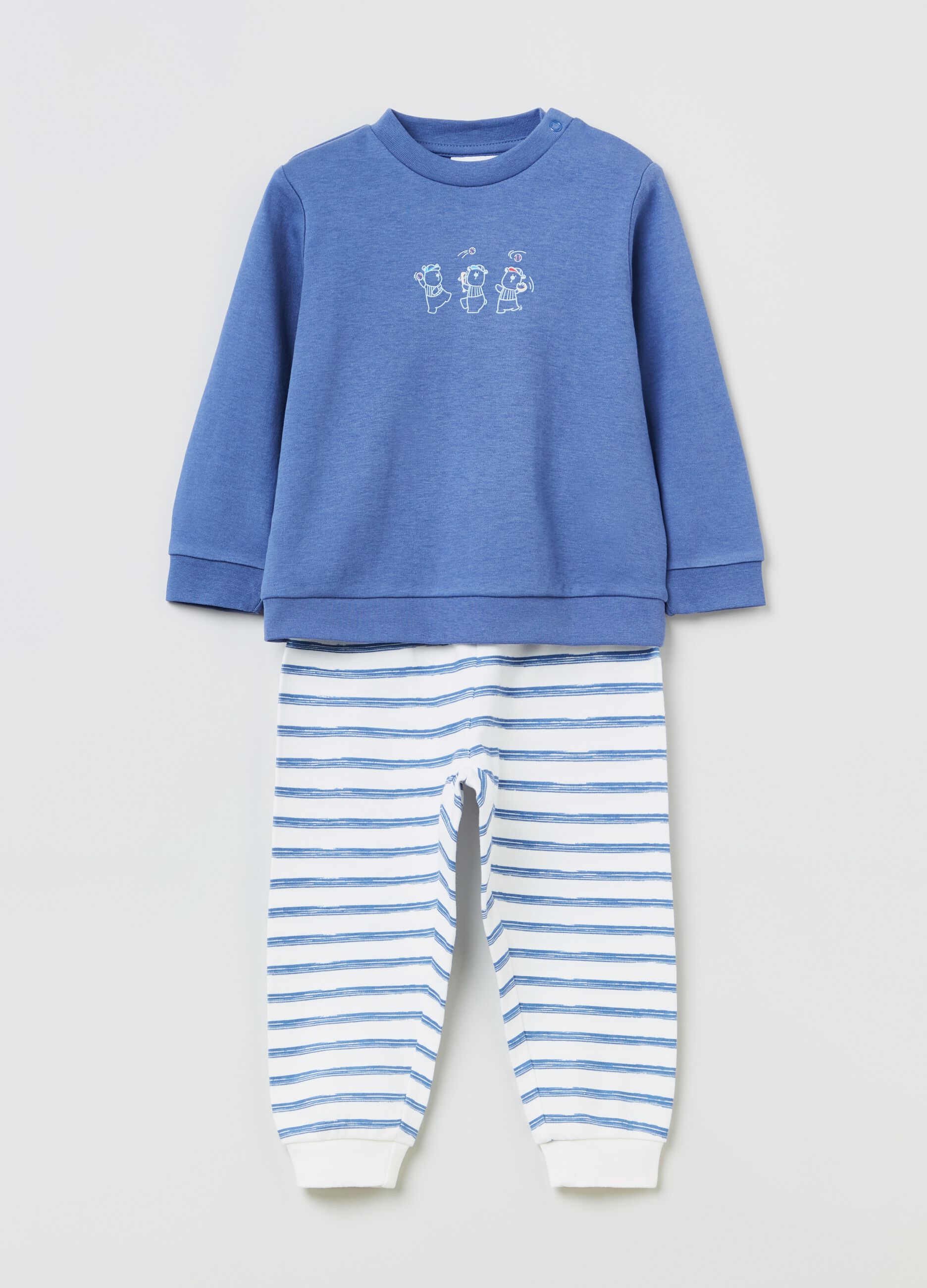 Pijama de algodón de rayas con ositos