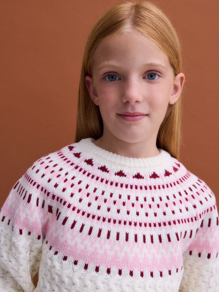 White crew-neck jacquard knit jumper, regular fit_0