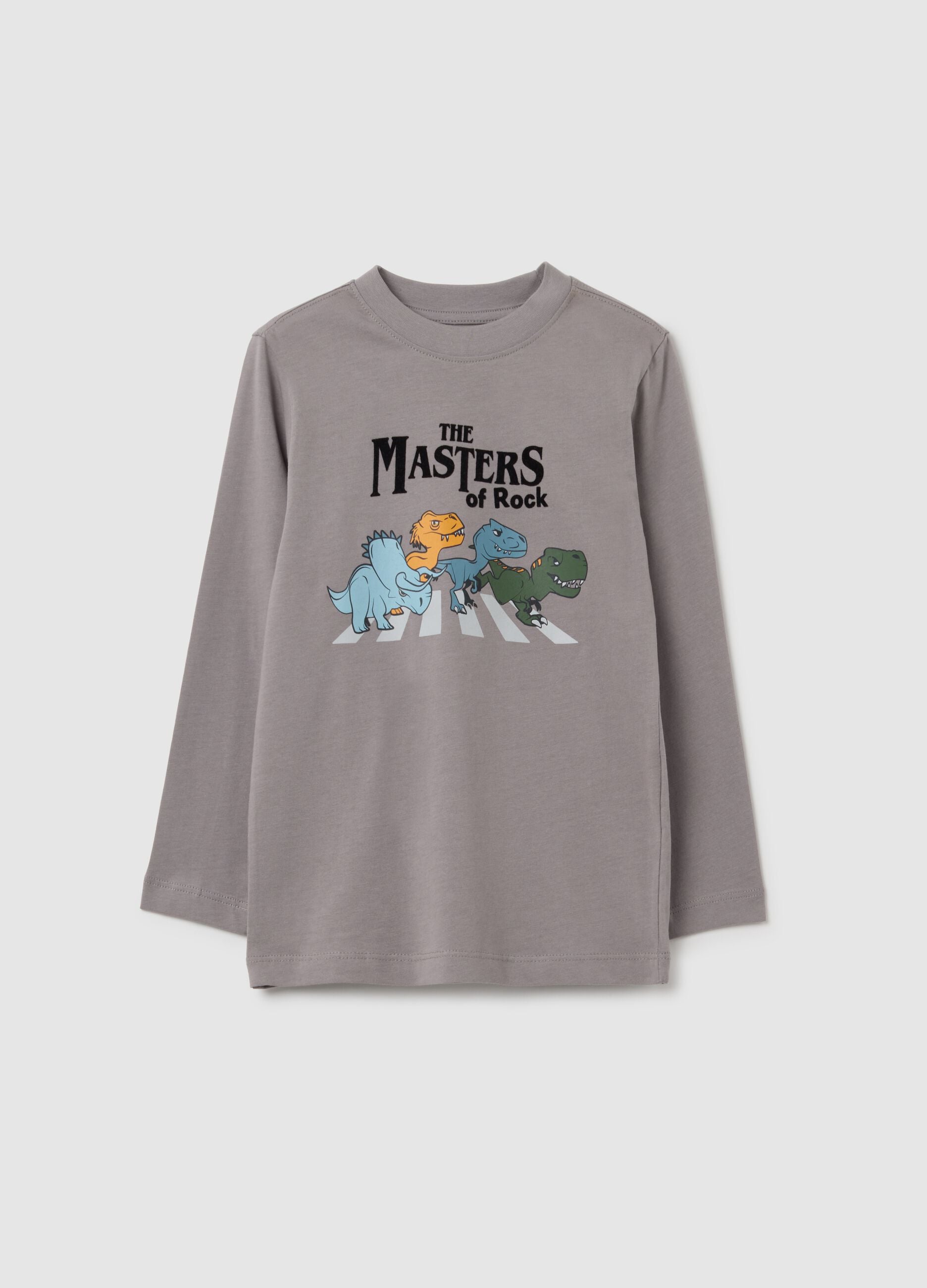 T-shirt infantil cinza regular fit de algod&atilde;o puro com estampa