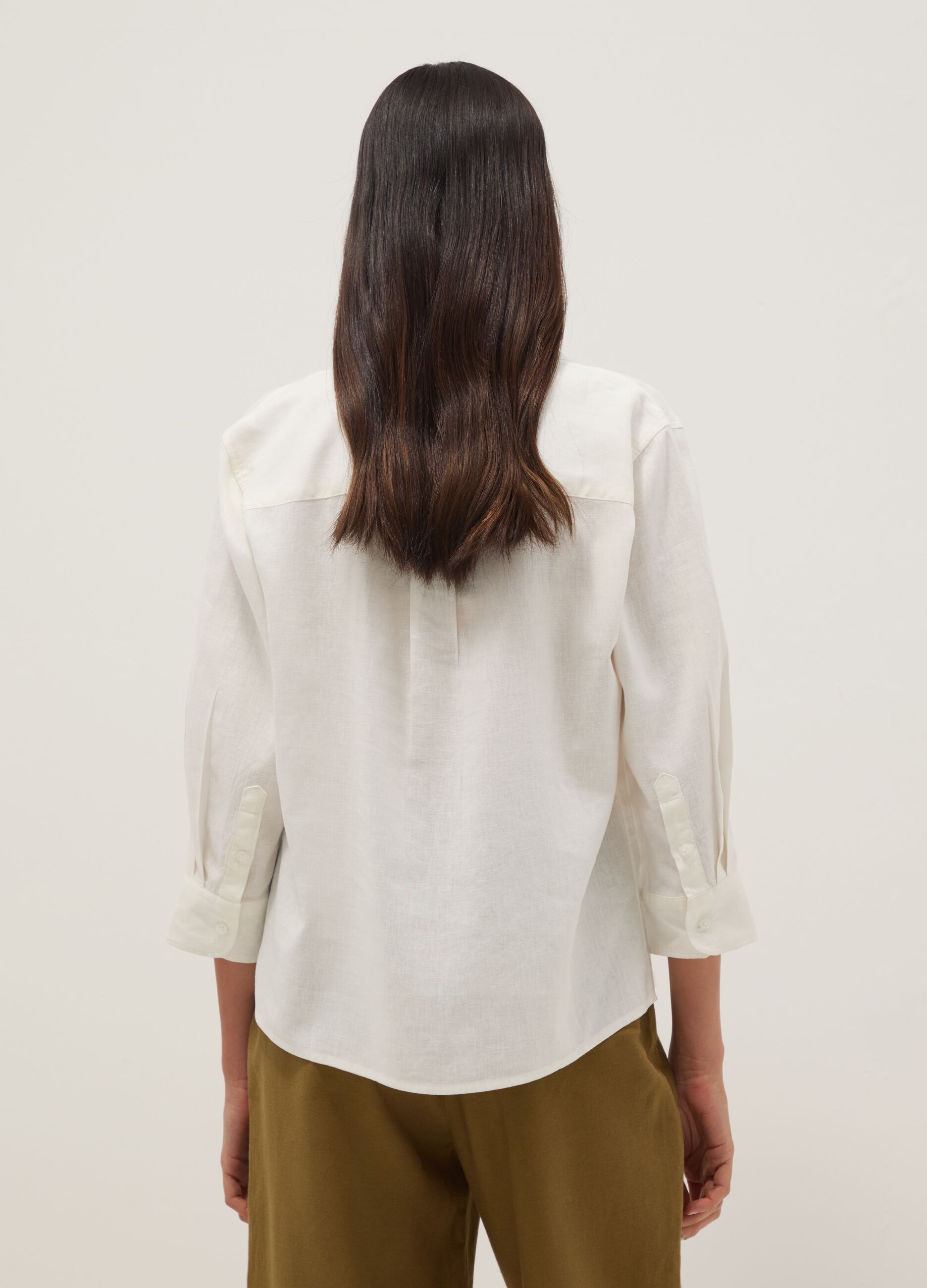 White linen and viscose-blend V-neck regular-fit shirt