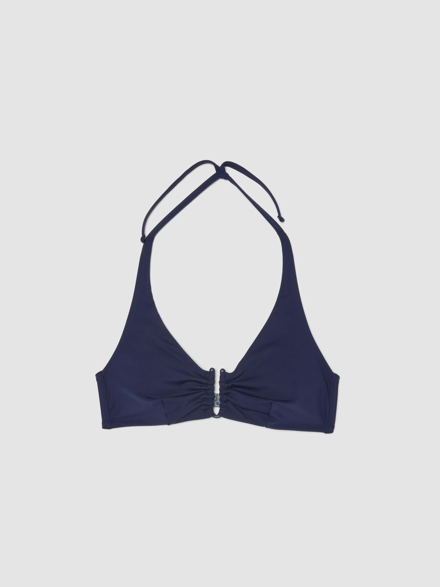Blue triangle bikini top in stretch fabric_4