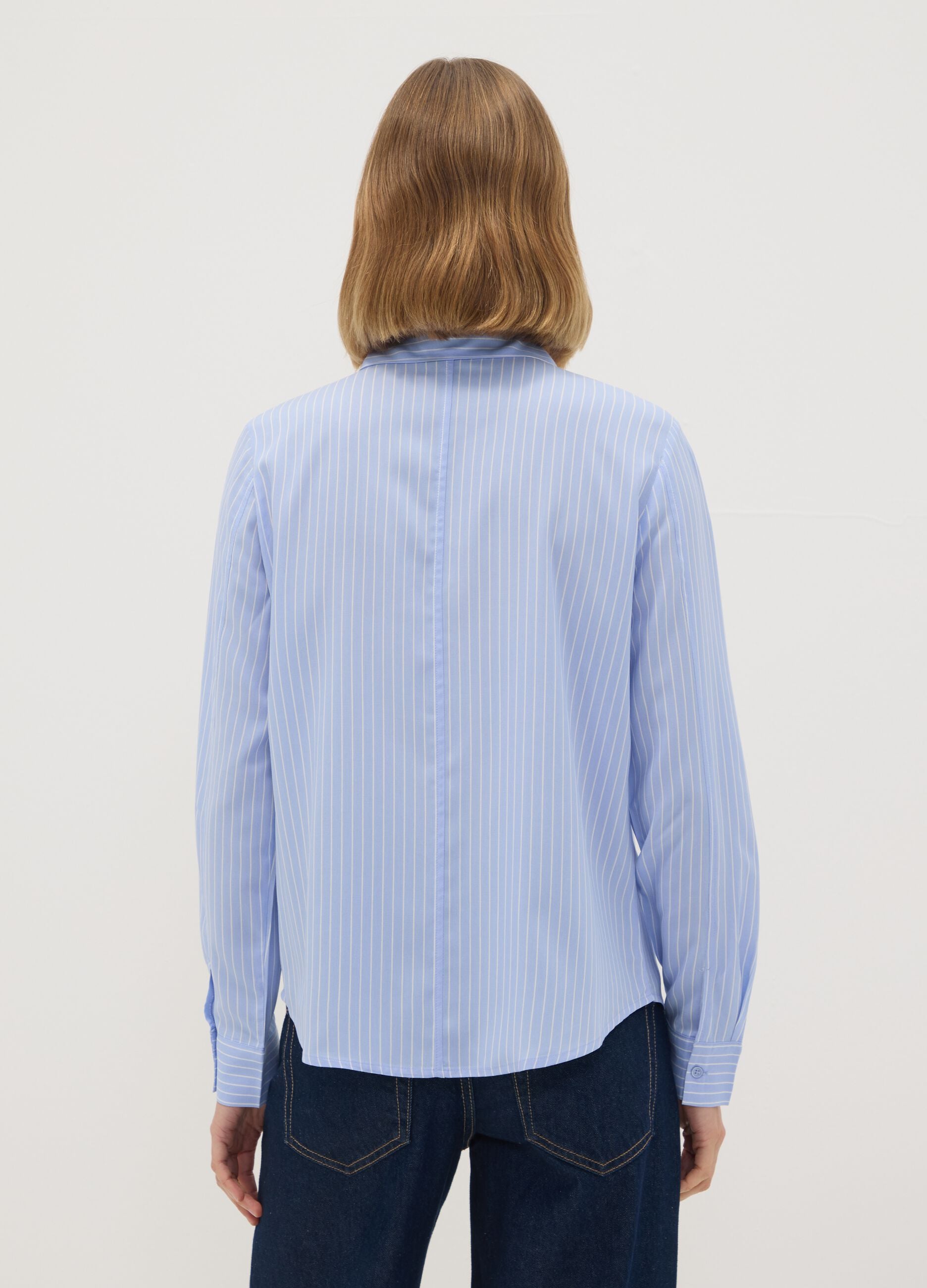 Blue striped pure viscose shirt, regular fit