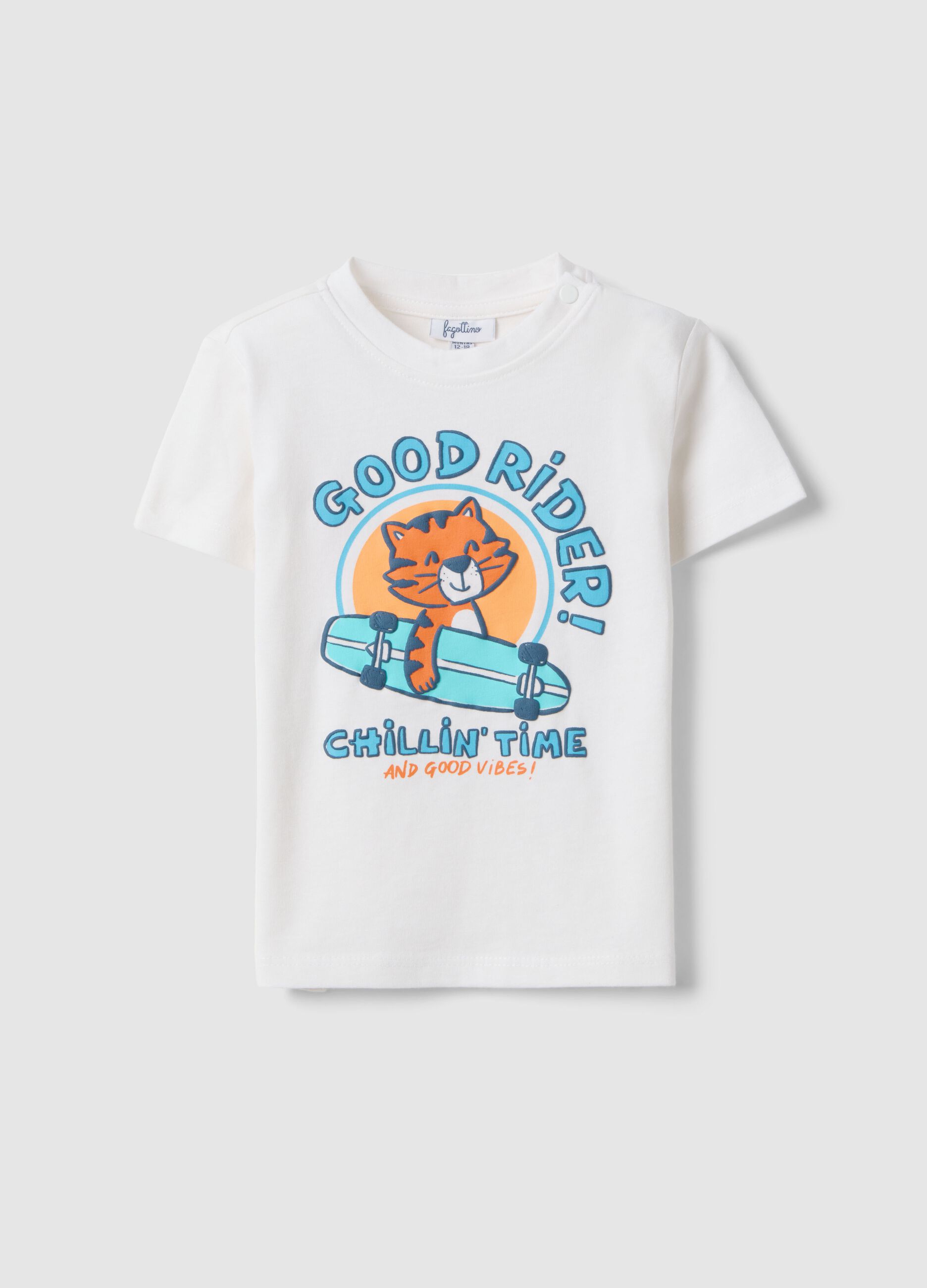 White pure cotton children's t-shirt regular fit with tiger rider