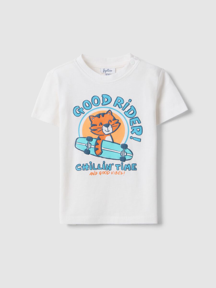 White pure cotton children's t-shirt regular fit with tiger rider_0
