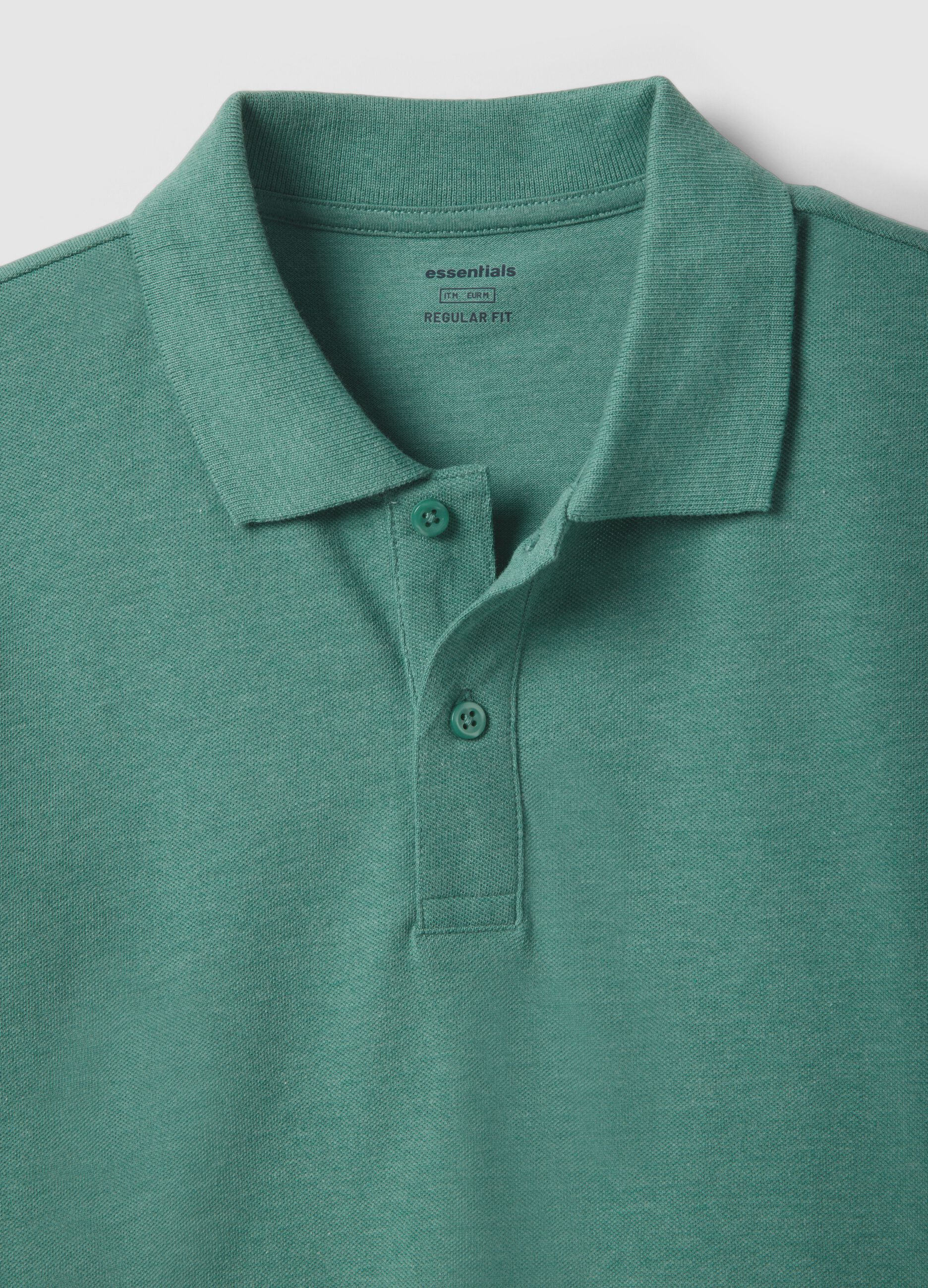 Green pure cotton short-sleeve polo shirt, regular fit