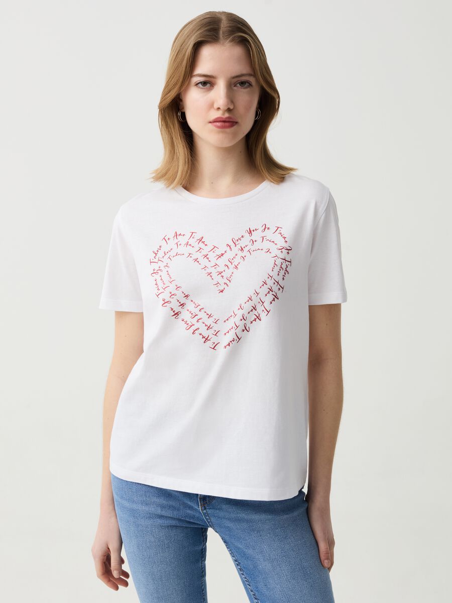T-shirt with glitter heart lettering print_0
