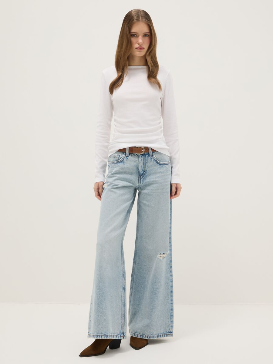 White long sleeve pure cotton regular fit t-shirt_1