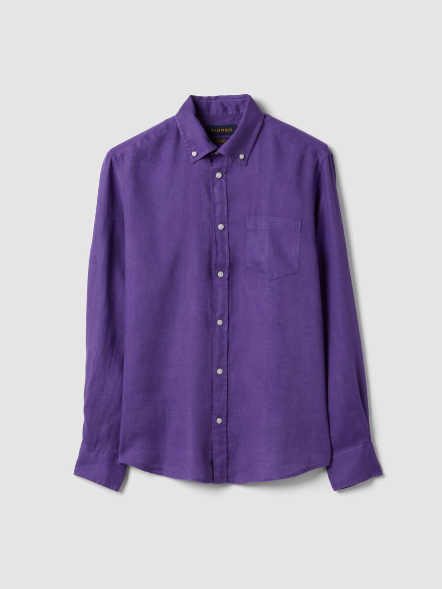 Violettes Leinenhemd aus reinem Leinen mit Button-down-Kragen, Regular Fit_4
