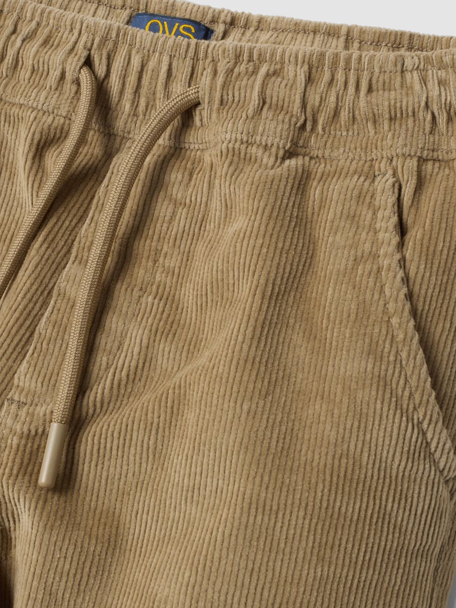 Pantaloni beige in cotone elasticizzato a coste_2