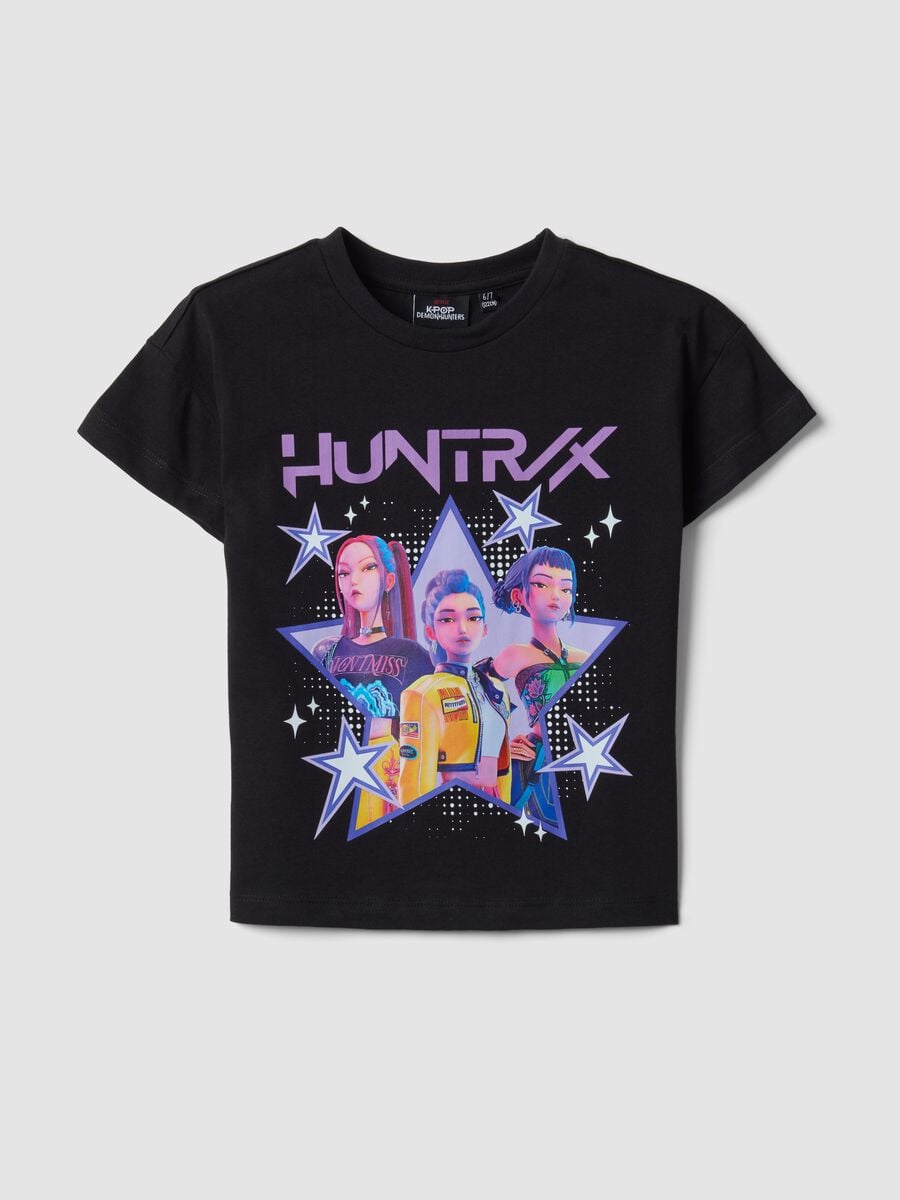 Schwarzes T-Shirt aus reiner Baumwolle mit K-Pop Demon Hunters Print f&uuml;r M&auml;dchen_0