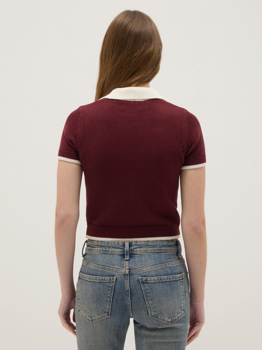 Camisola vermelha de mistura de algod&atilde;o corte regular com colarinho polo e inscri&ccedil;&atilde;o_2