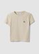 Beige pure cotton cropped T-shirt with crew neck and print_0