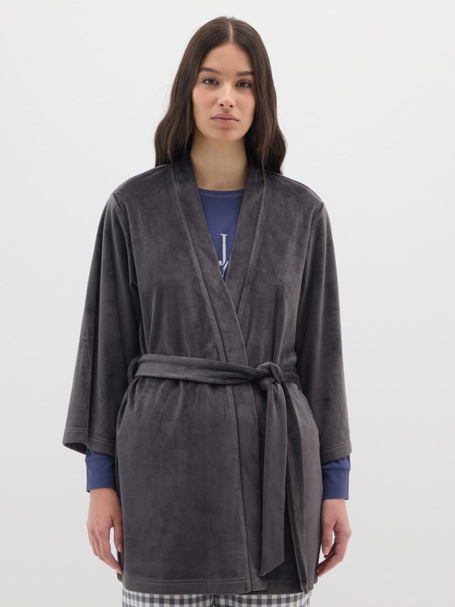 Grey stretch chenille robe_1