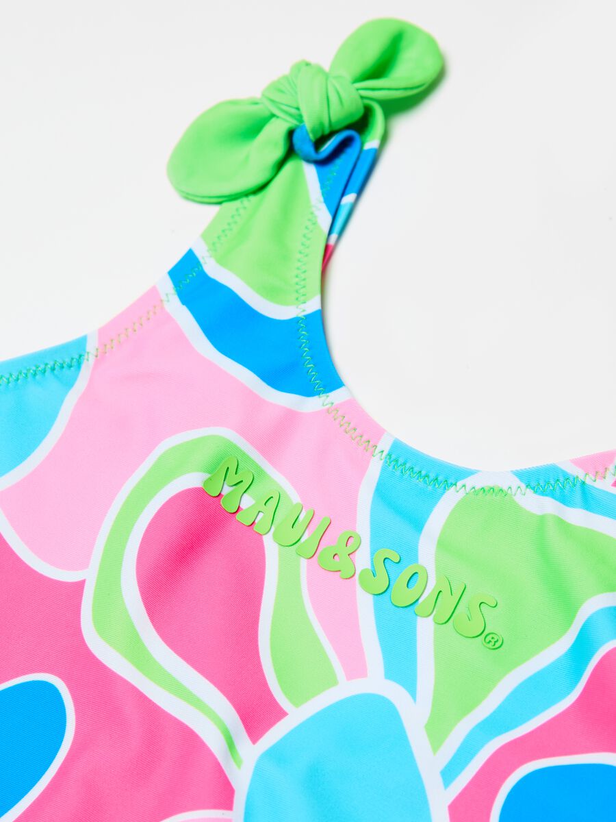 One-piece swimsuit with flowers print and logo_2