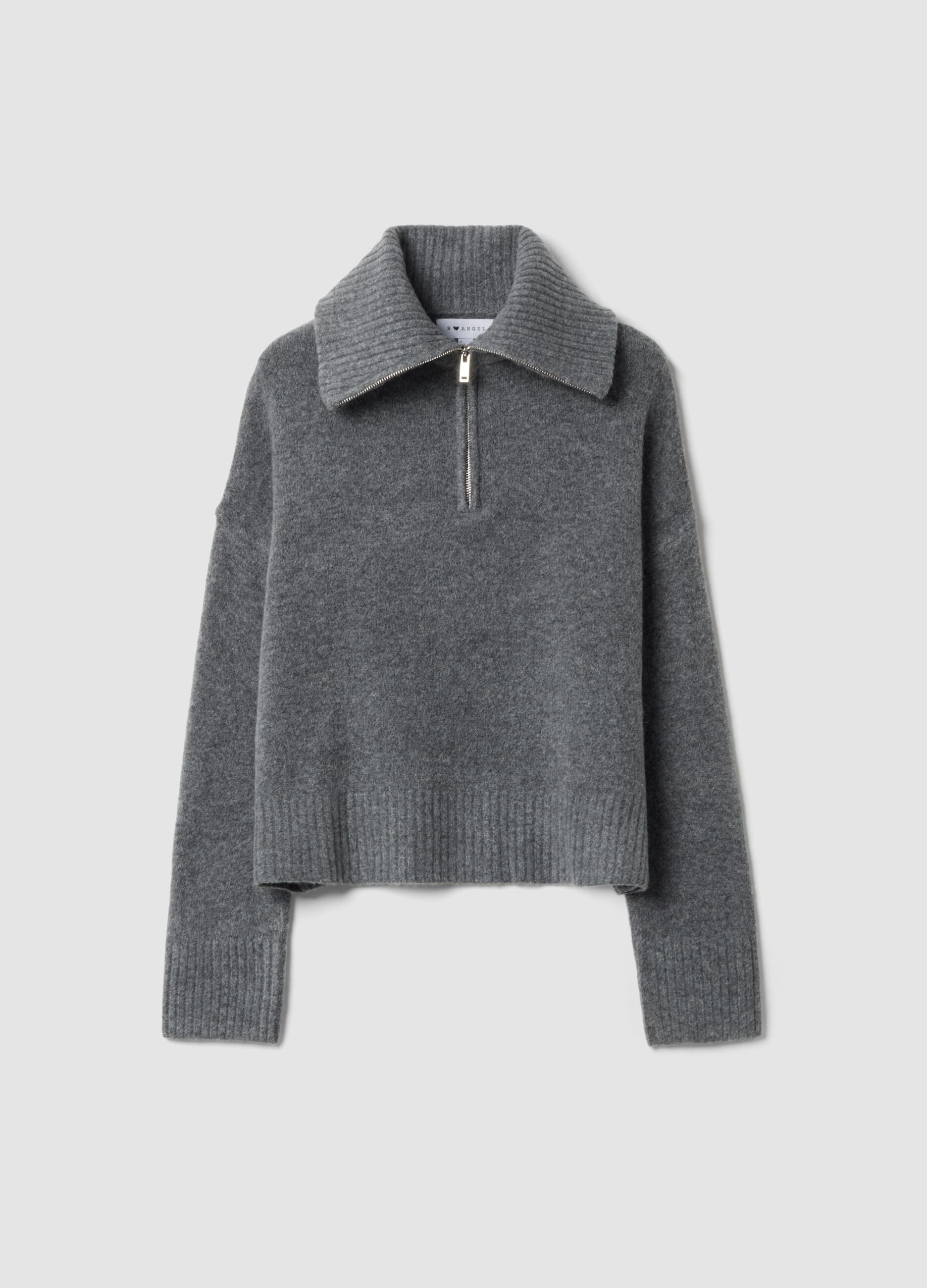 Grauer Half-Zip-Pullover aus elastischer Wolle