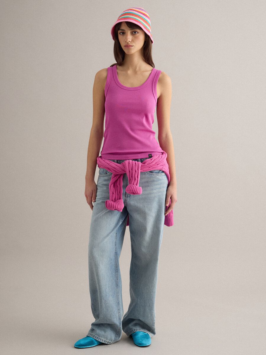 Pink stretch cotton regular fit tank top_2