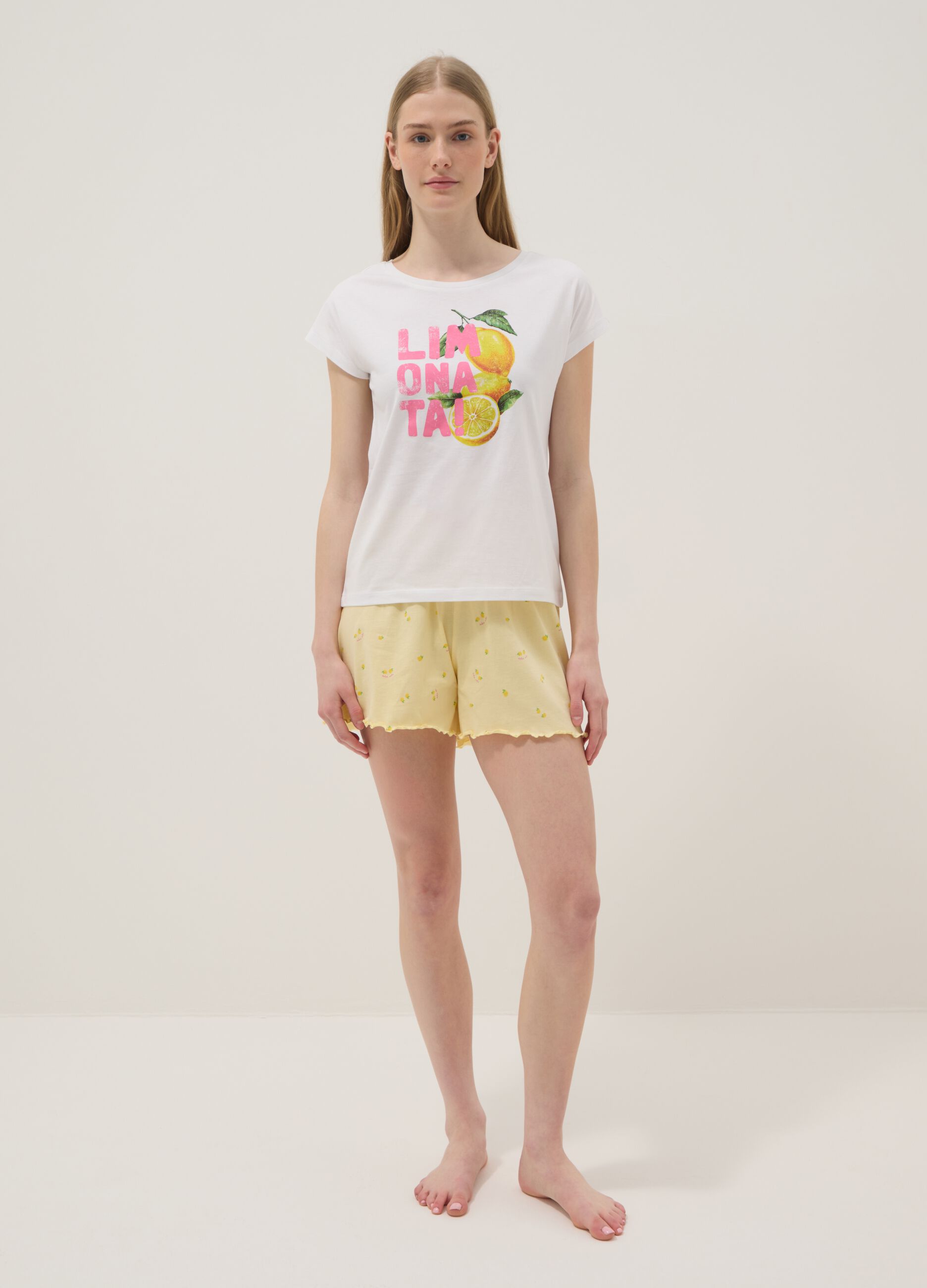 T-shirt pigiama bianco in puro cotone organico con stampa regular fit