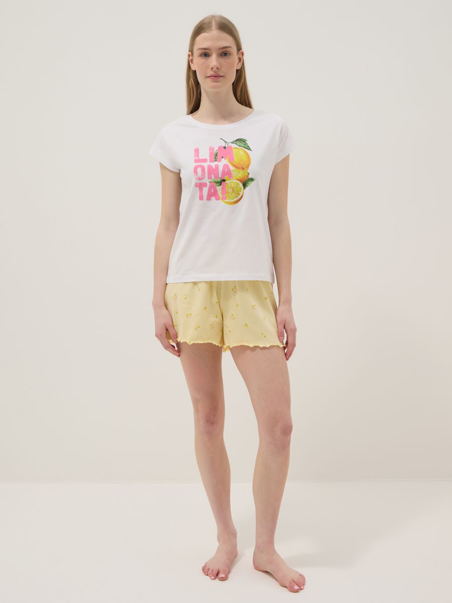 T-shirt pigiama bianco in puro cotone organico con stampa regular fit_1