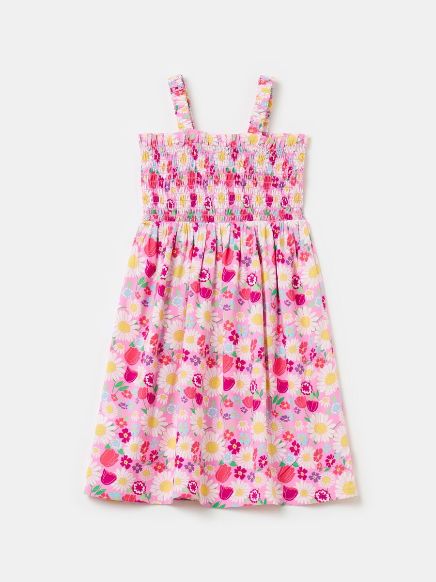 Floral dress with smock stitching_1