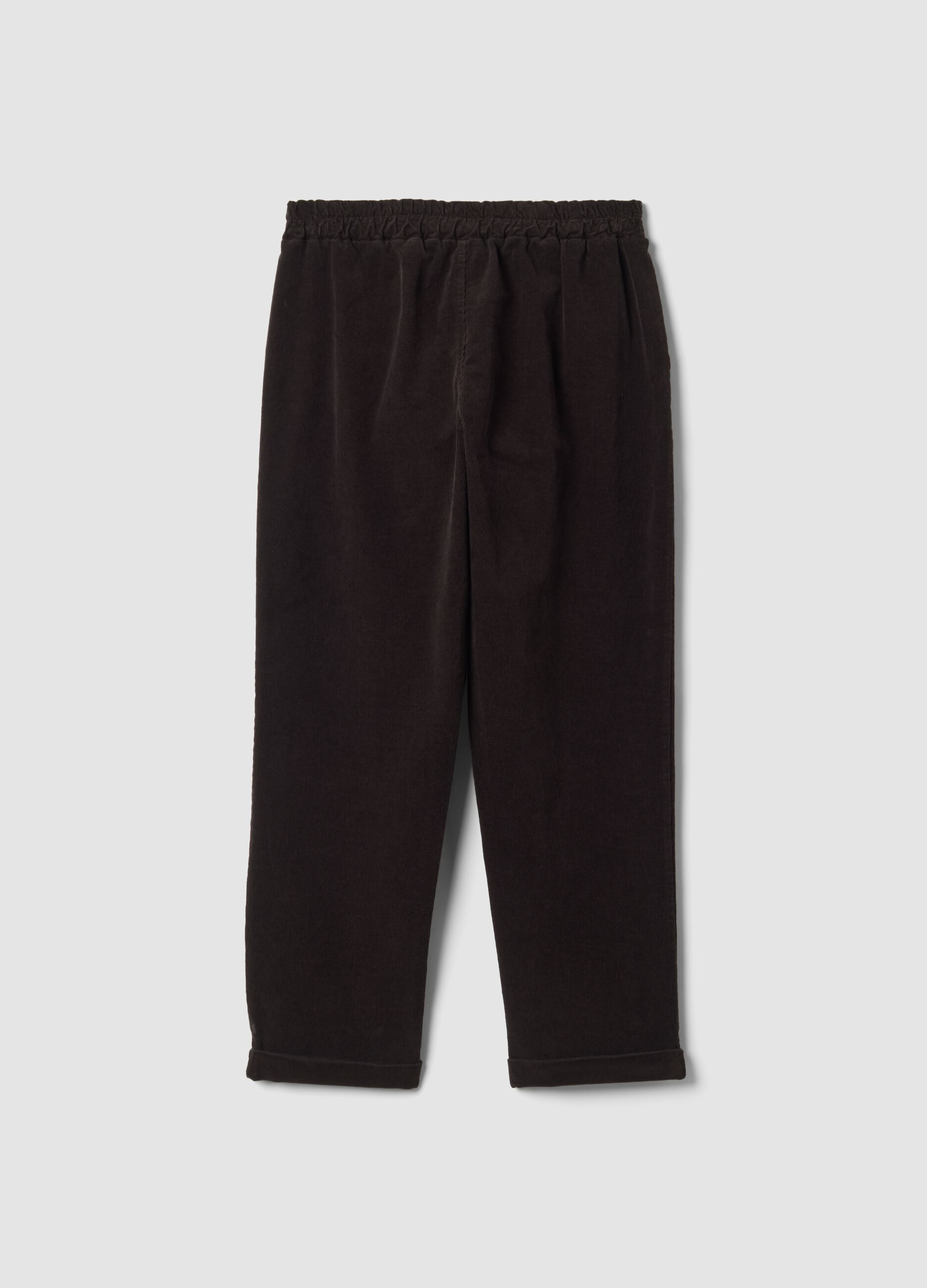 Brown ribbed regular-fit stretch cotton trousers