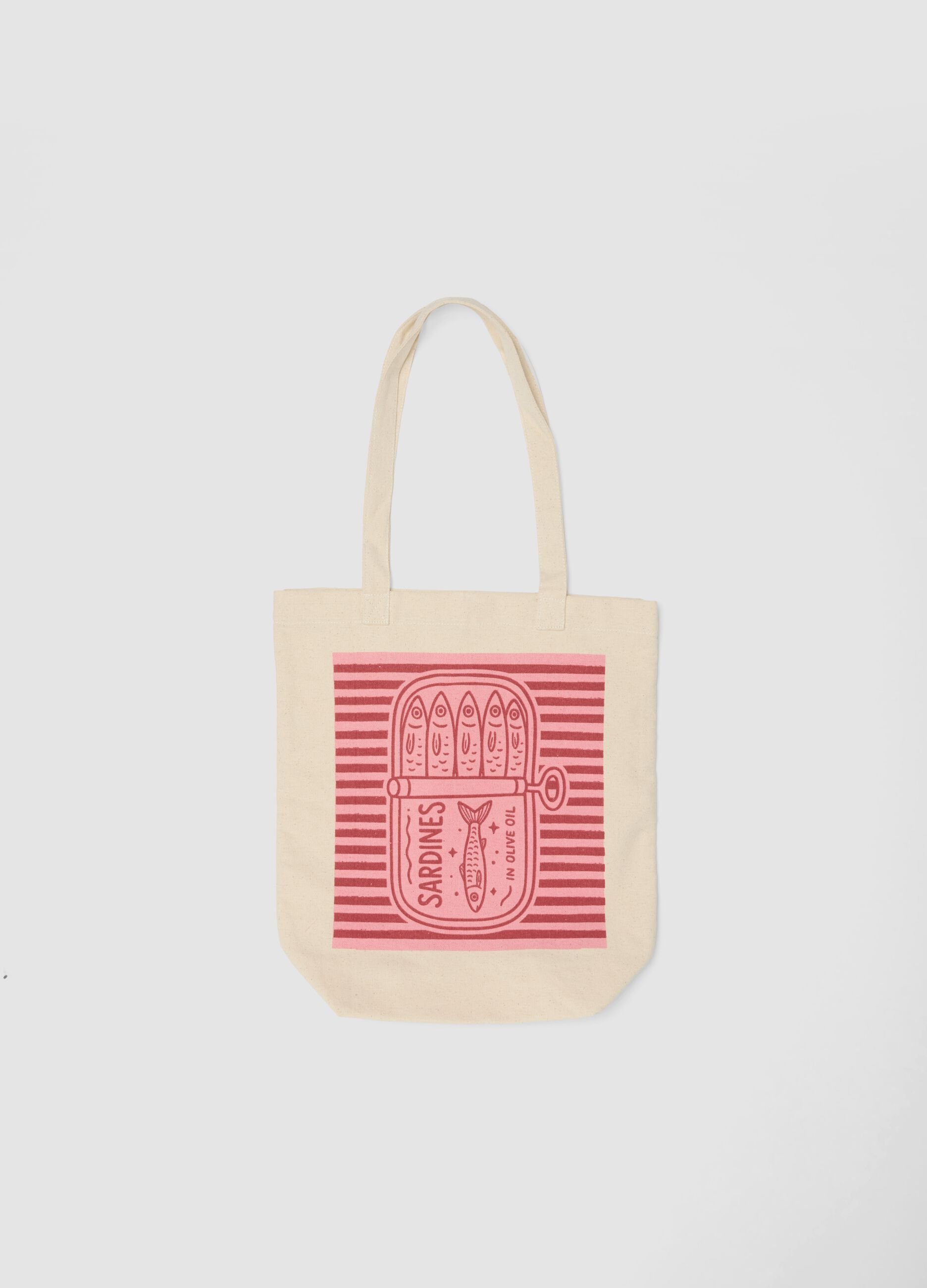 Pure cotton beige bag with sardine box print