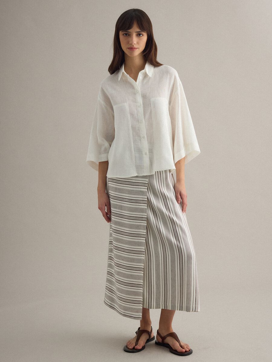 White oversized fit linen blend shirt_2