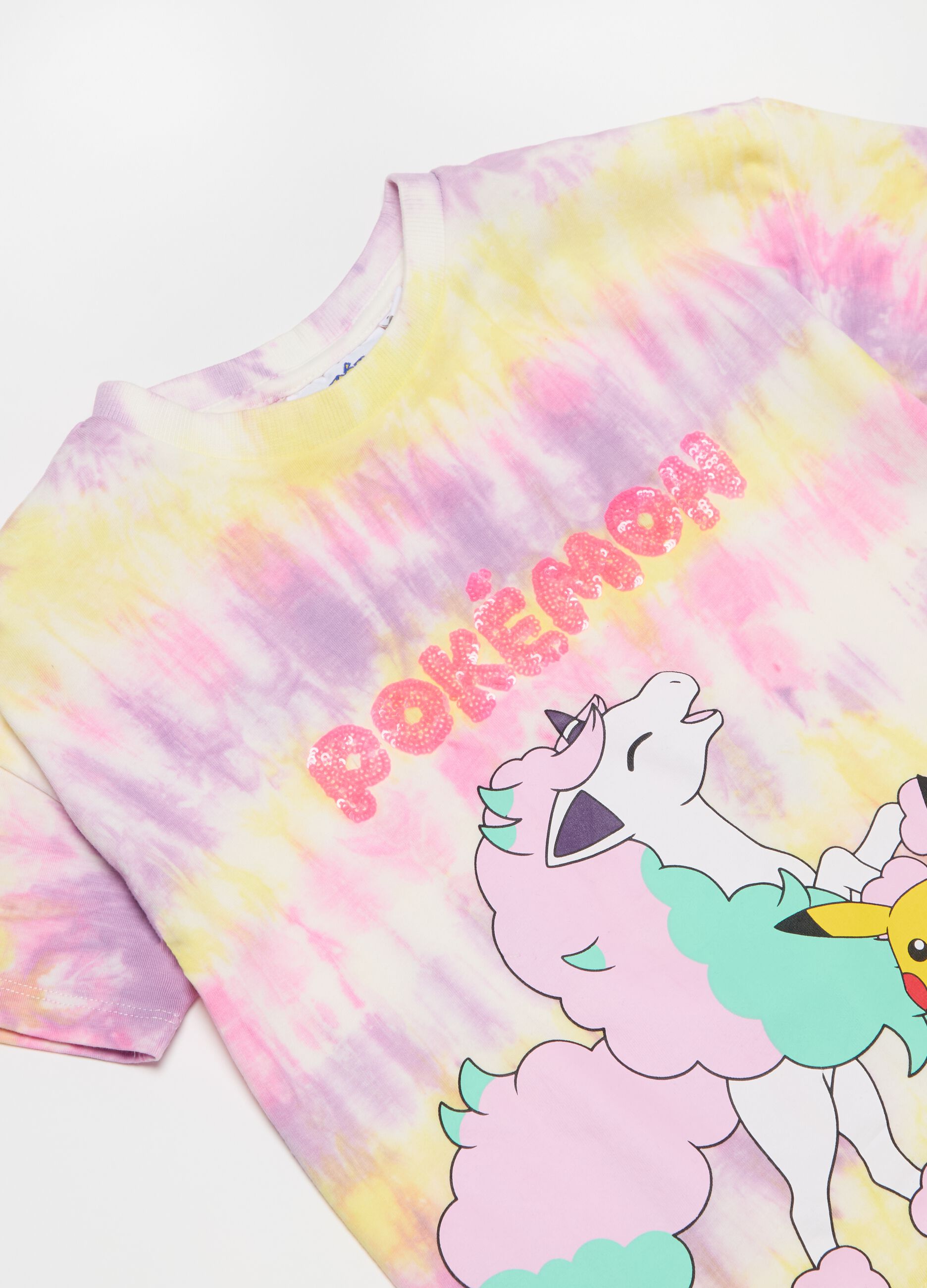 Tie-dye T-shirt with Pikachu print