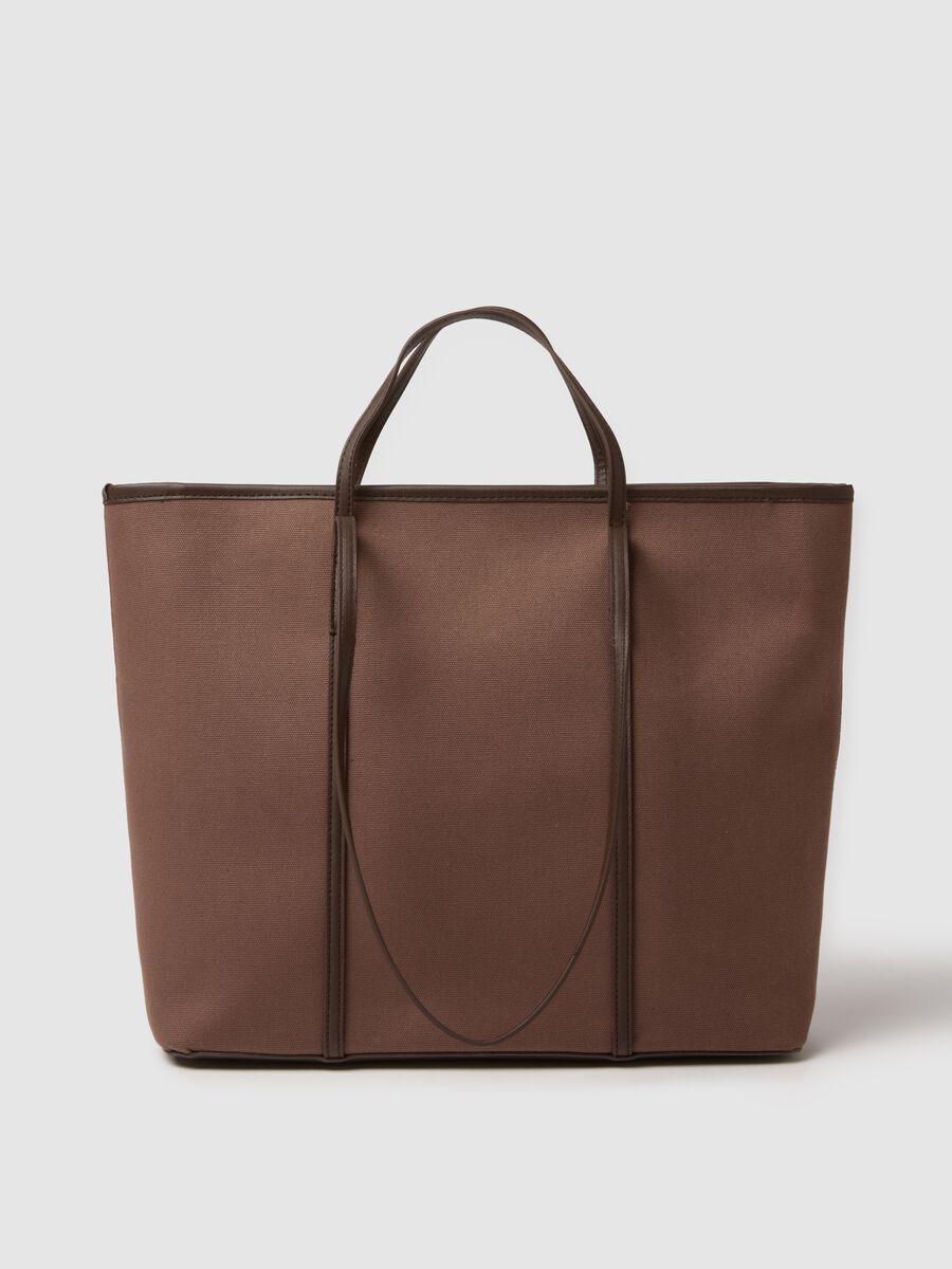 Brown pure cotton regular fit shoulder bag with colourful details_1