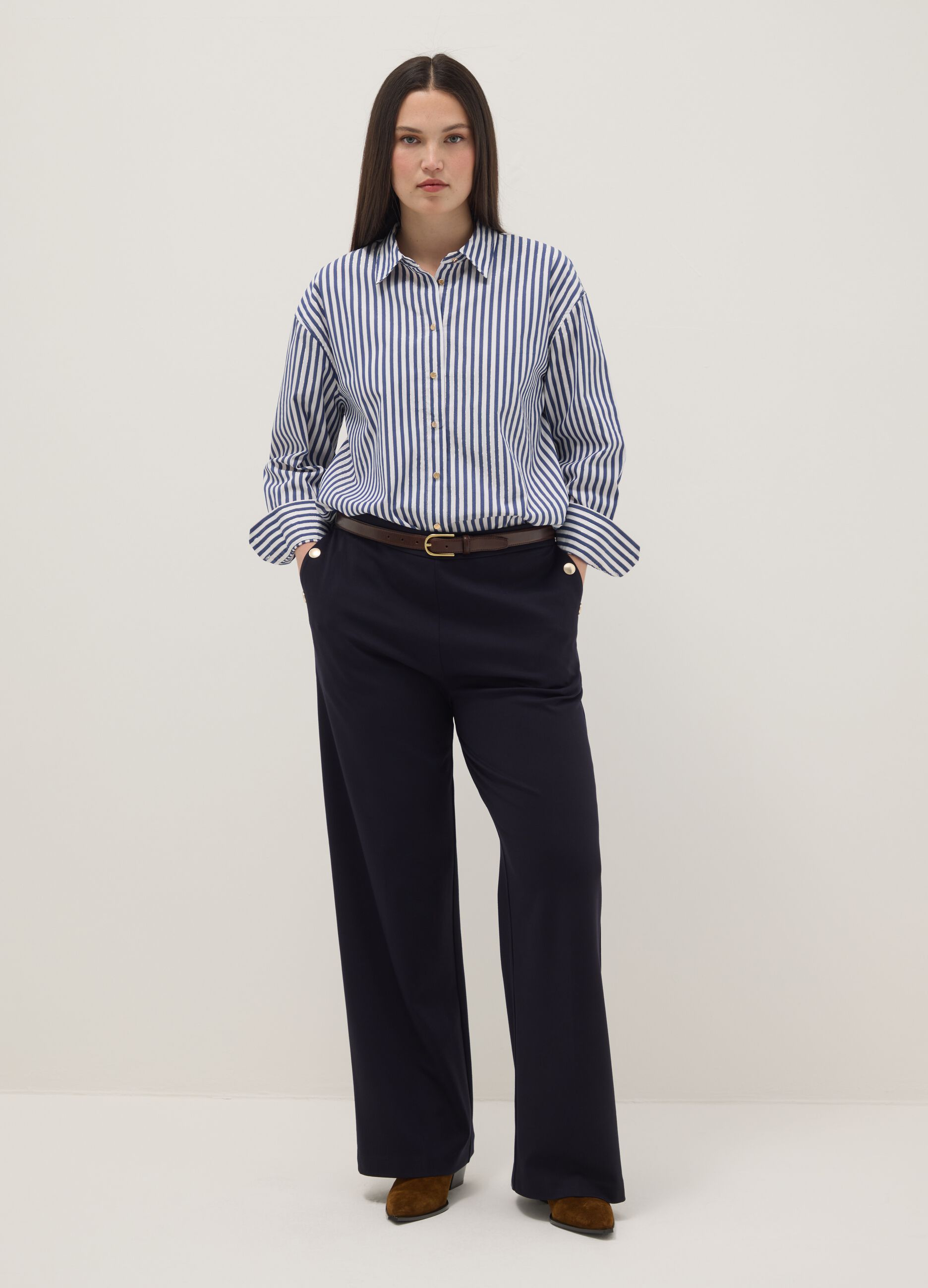 Multicoloured stripe cotton blend shirt regular fit with buttons