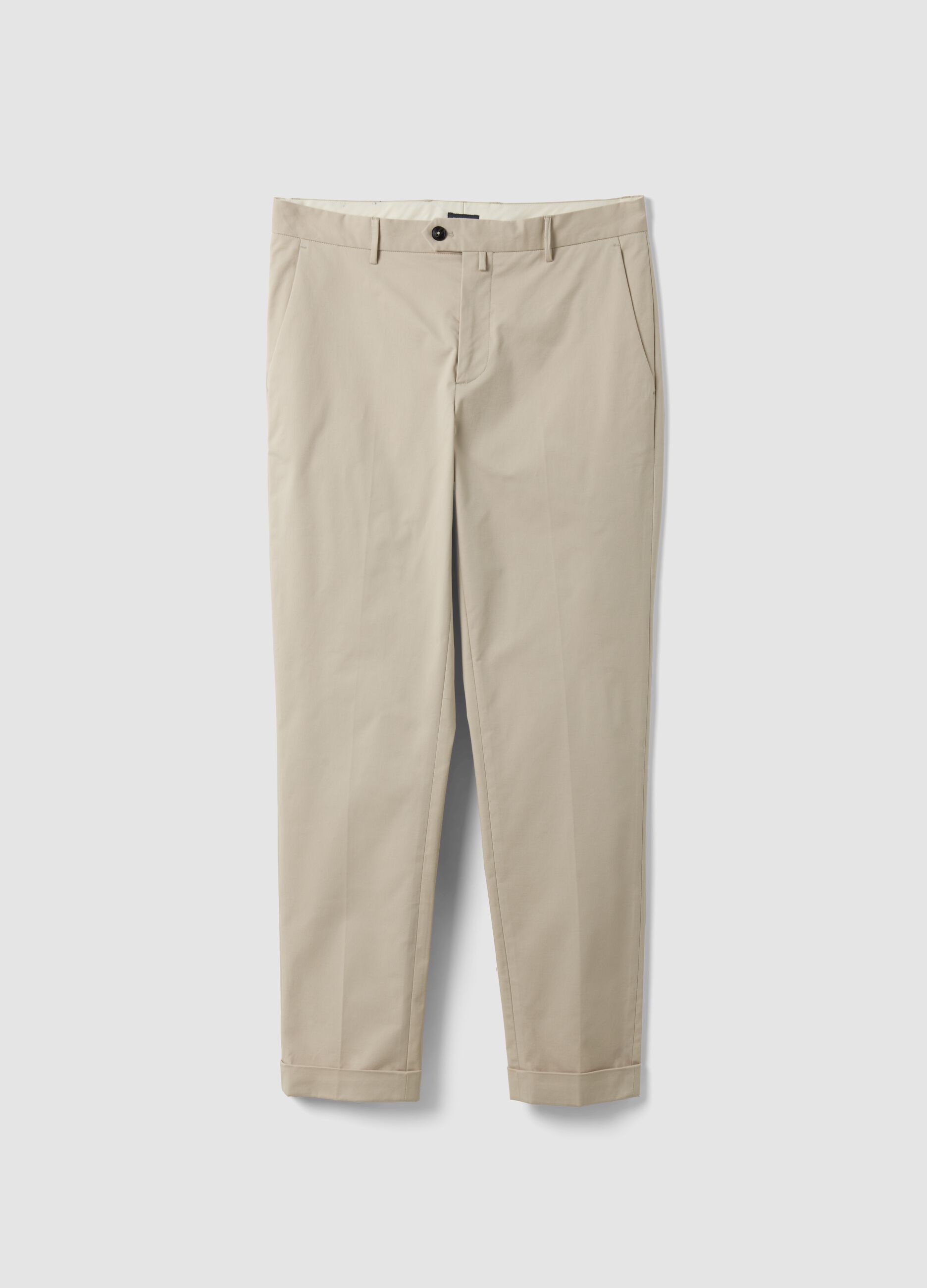Beige regular-fit stretch cotton twill chino trousers