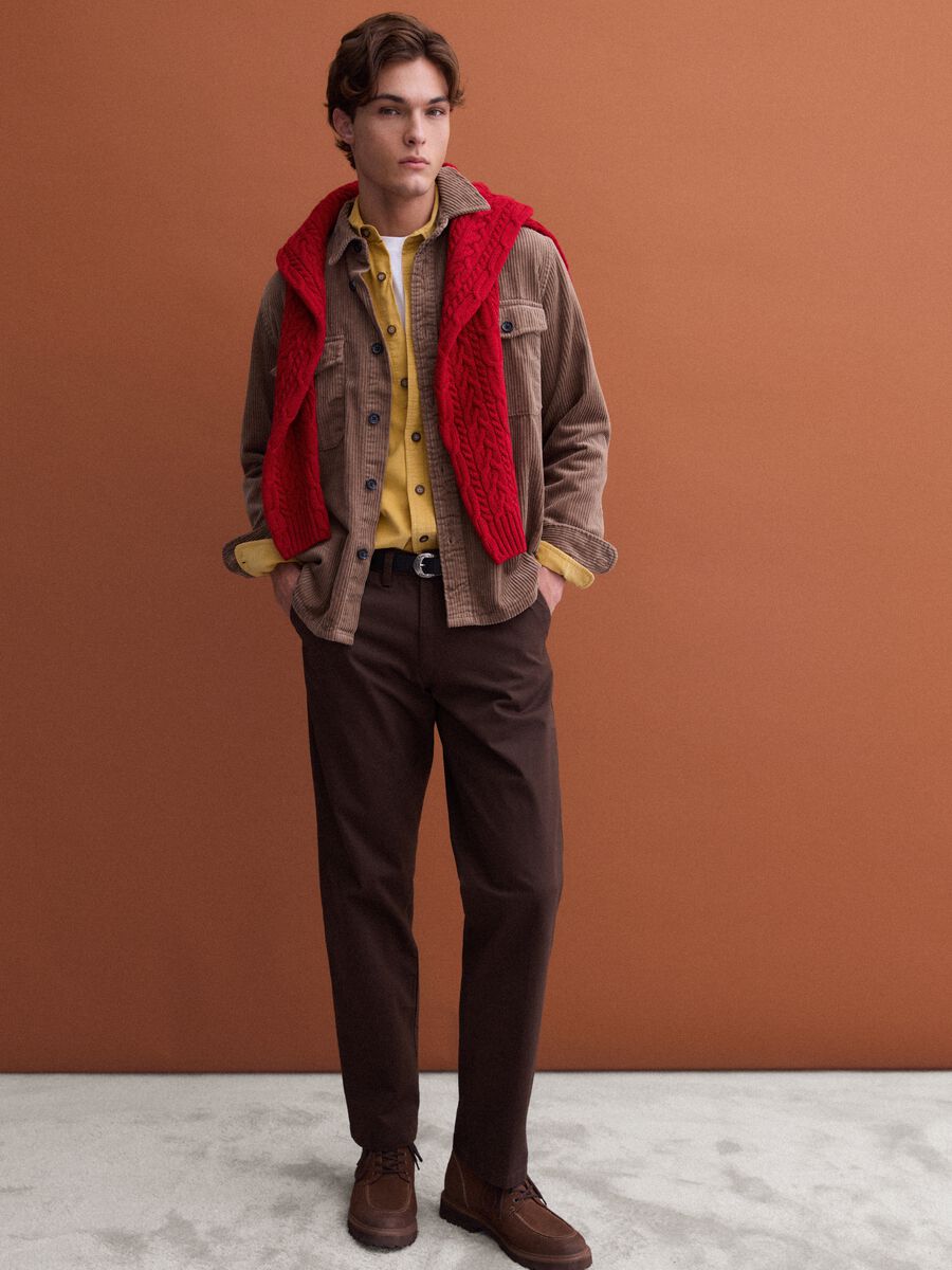 Brown pure cotton ribbed over-fit shacket_3
