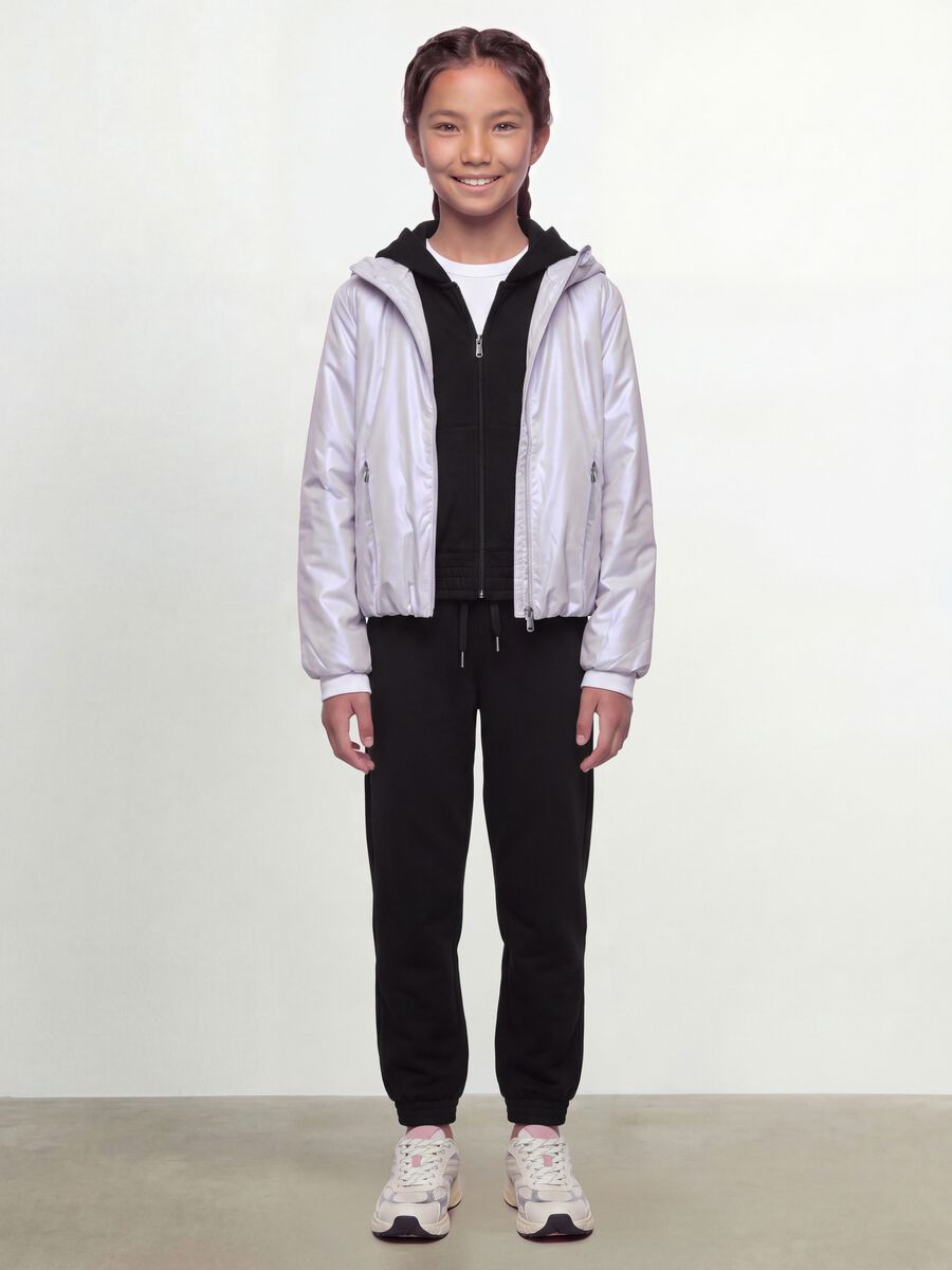 Grey hooded rain jacket with zip for girls_1