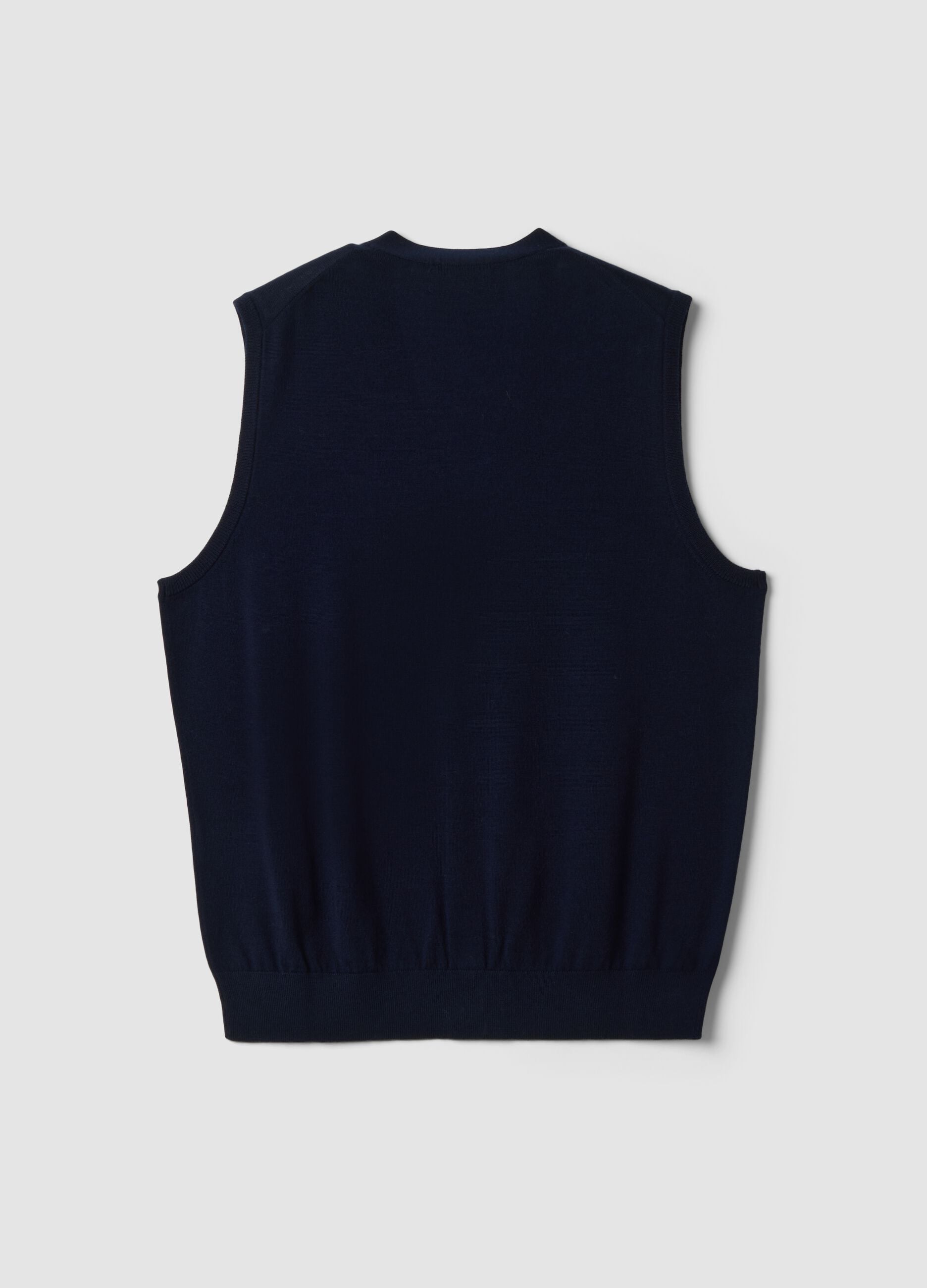 Navy blue pure merino wool V-neck gilet