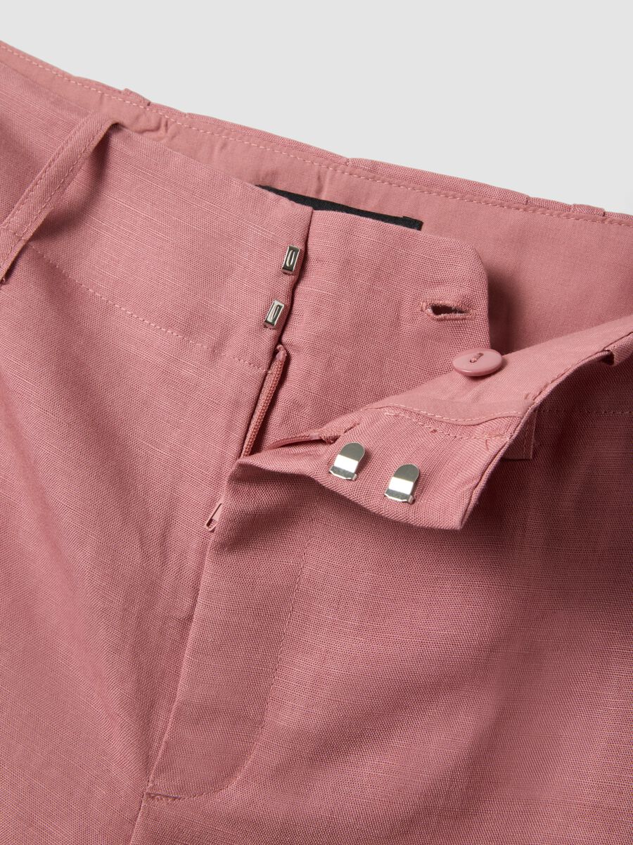 Pink linen-viscose blend wide-leg trousers with structured waistband_1