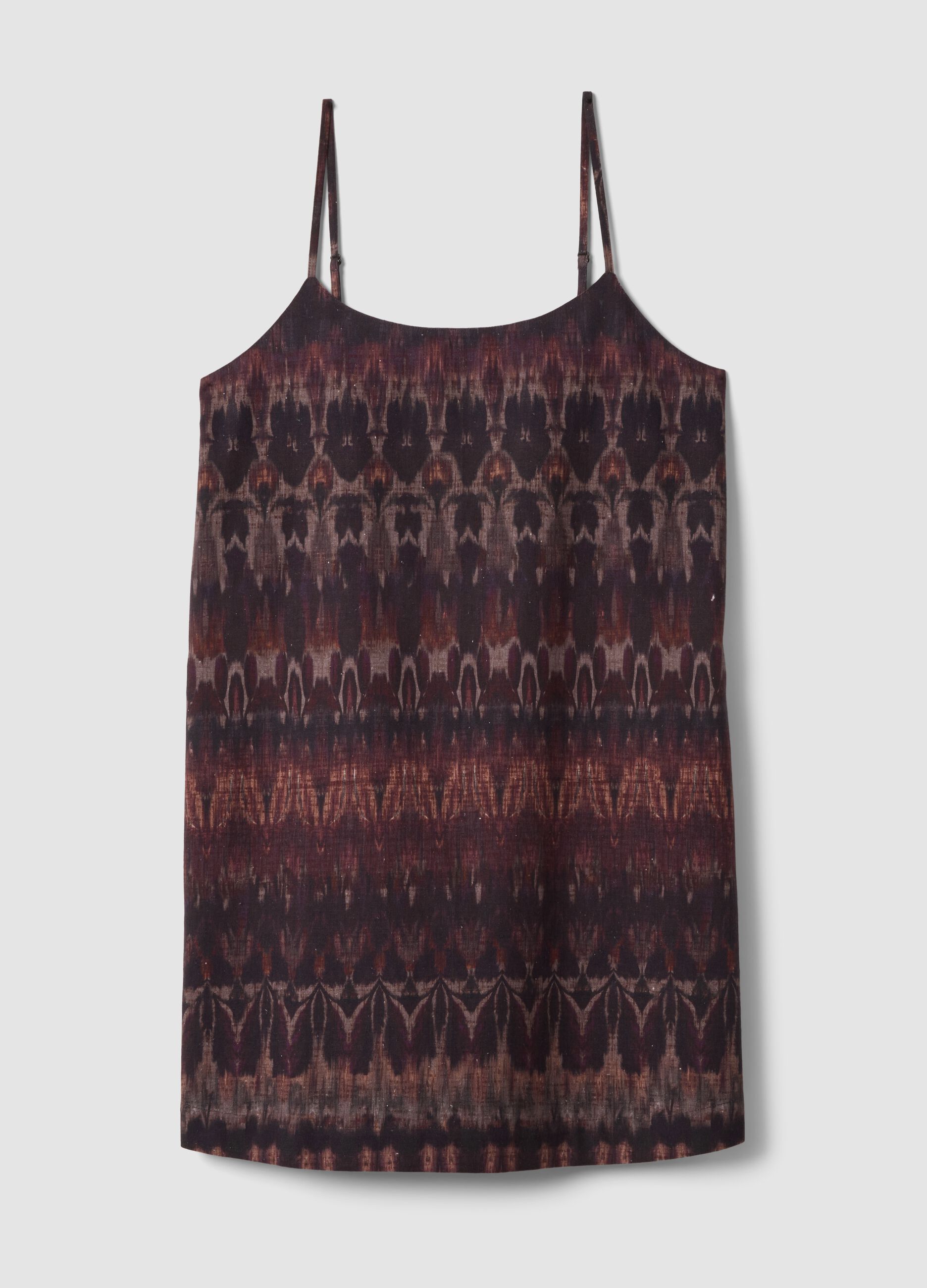 Violettes Kleid aus Baumwoll-Leinen-Mix mit schmalen Tr&auml;gern