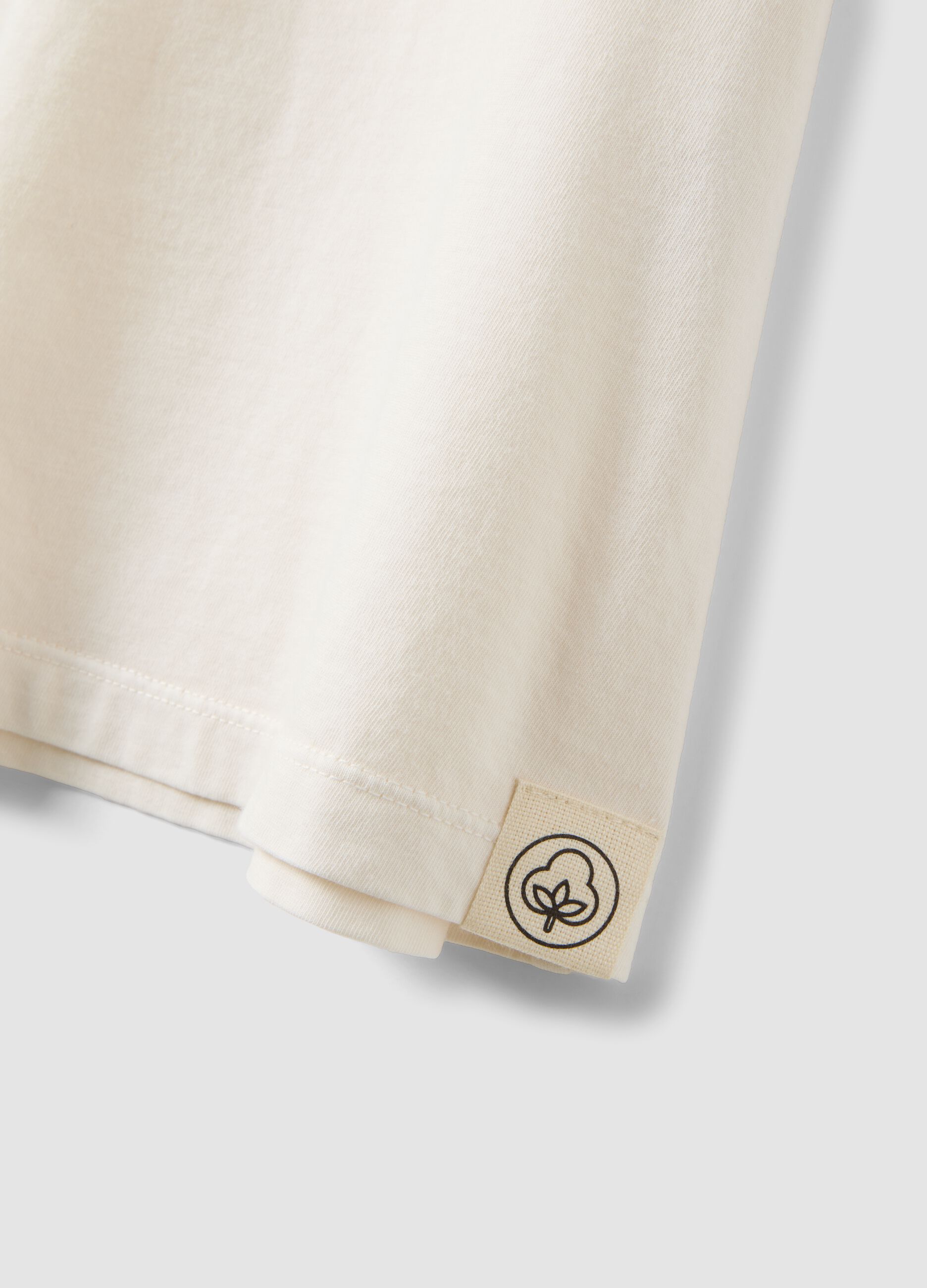 Beige pure cotton regular-fit short-sleeve T-shirt