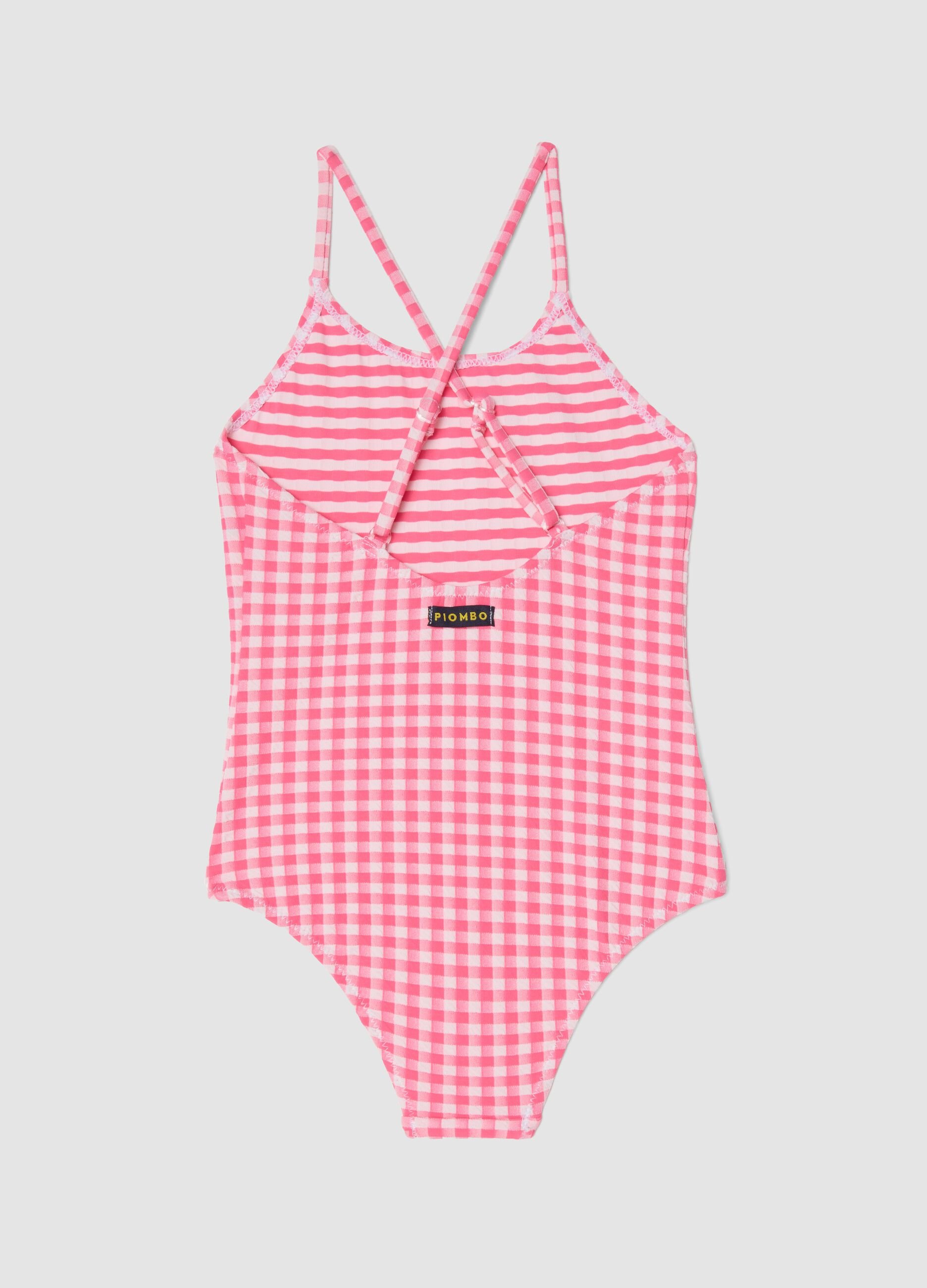 Pink gingham stretch swimsuit