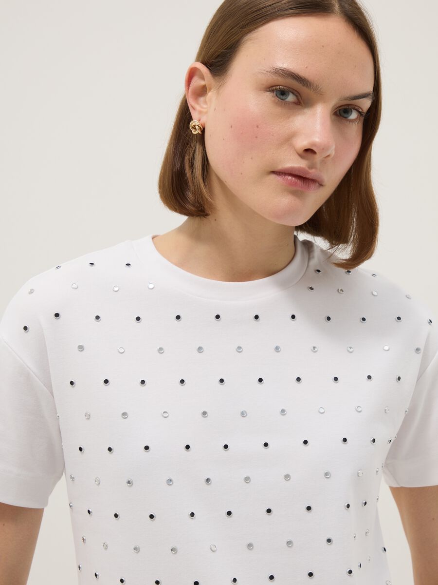 White stretch-cotton T-shirt with studs, regular fit_0