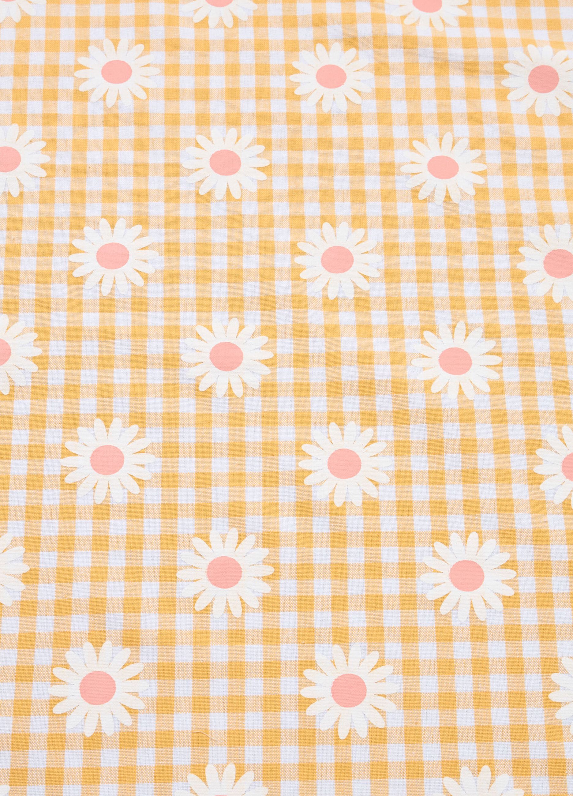 8-seater tablecloth in cotton with check motif and flowers