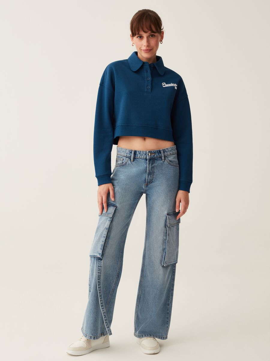 Cropped sweatshirt with polo neck_0