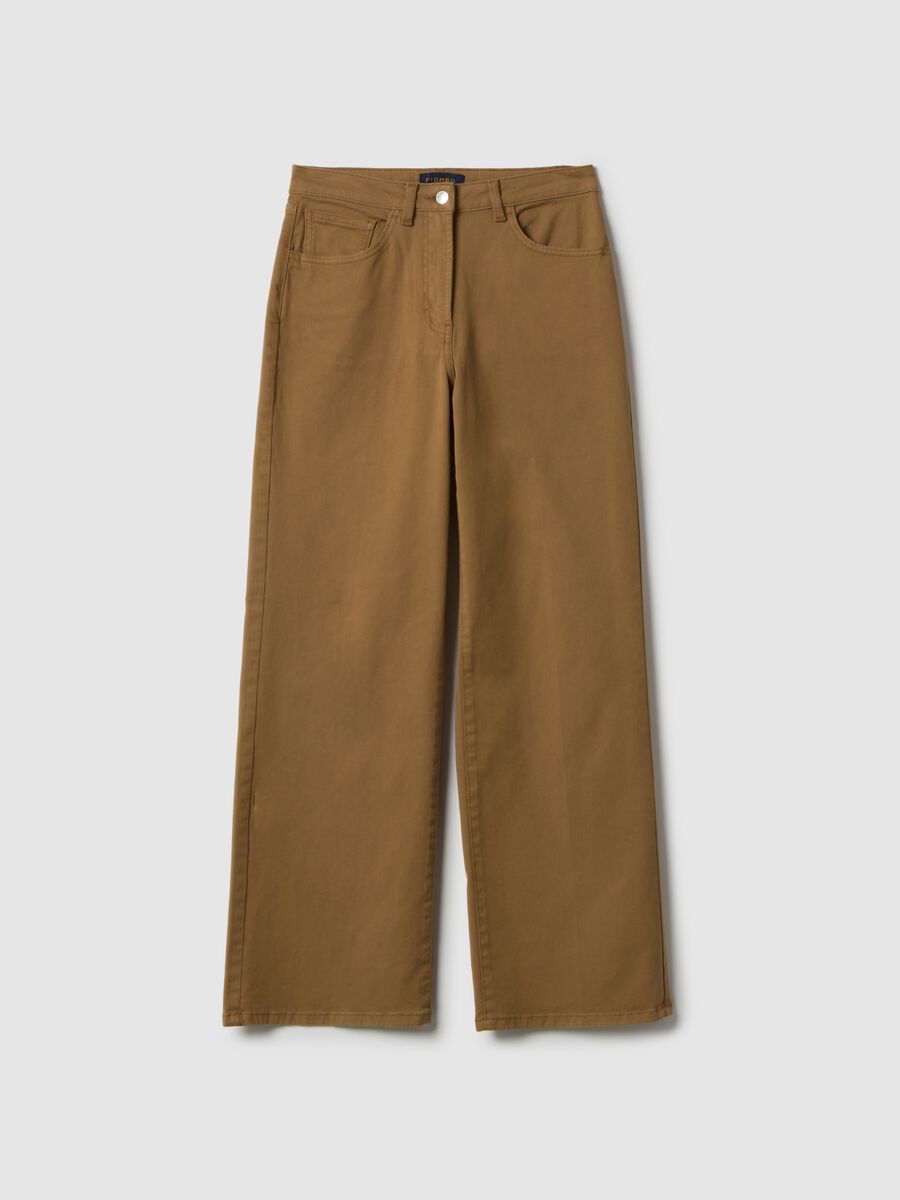 Straight Brown Stretch Cotton Chino Trousers_0